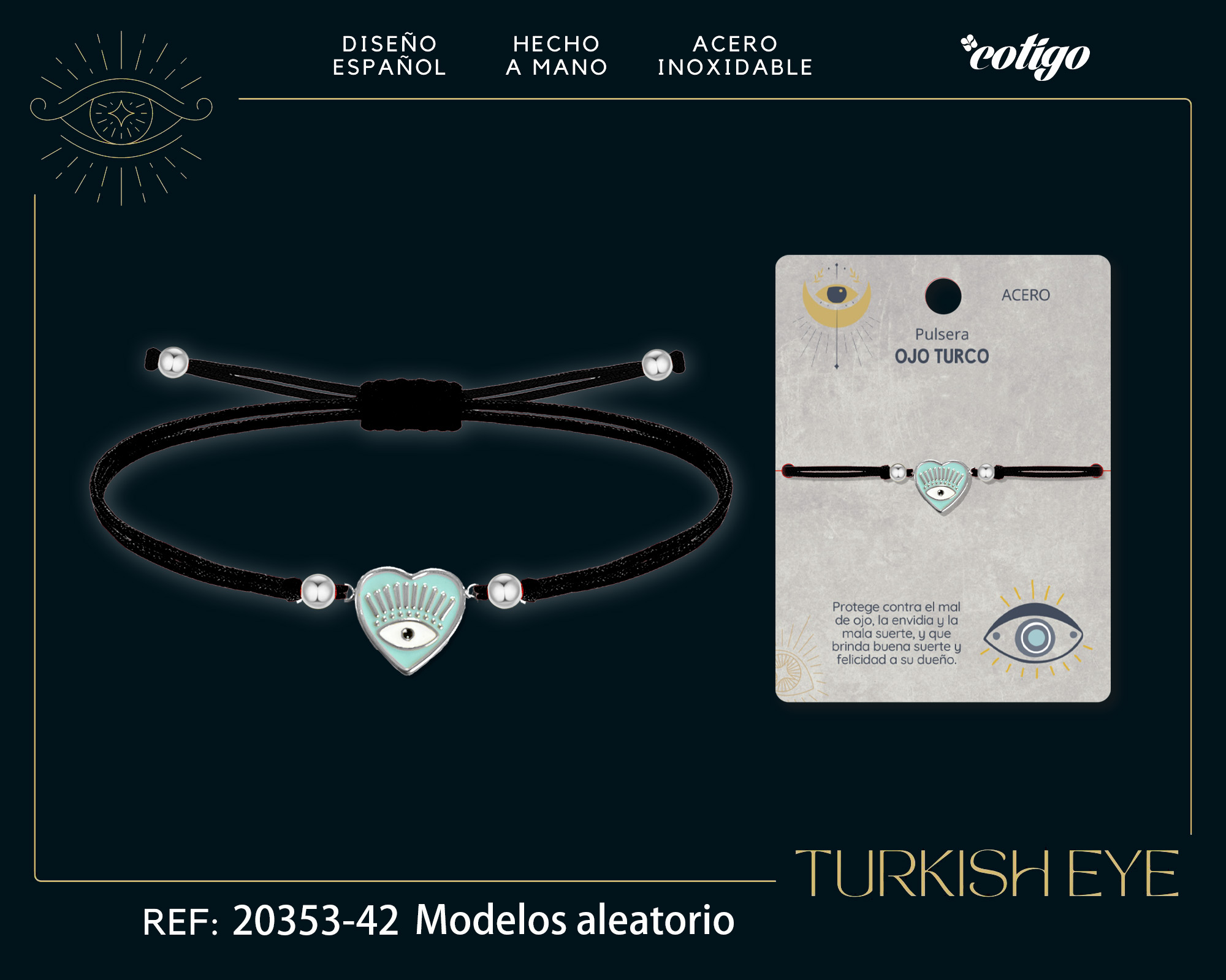Pulsera Hilo encerado Negro CON OJO TURCO Plateado