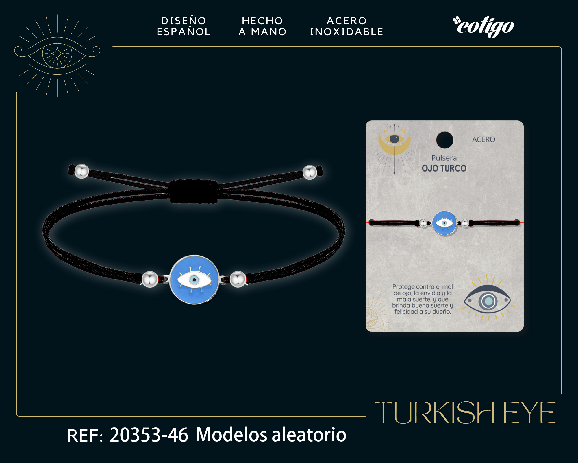 Pulsera Hilo encerado Negro CON OJO TURCO Plateado