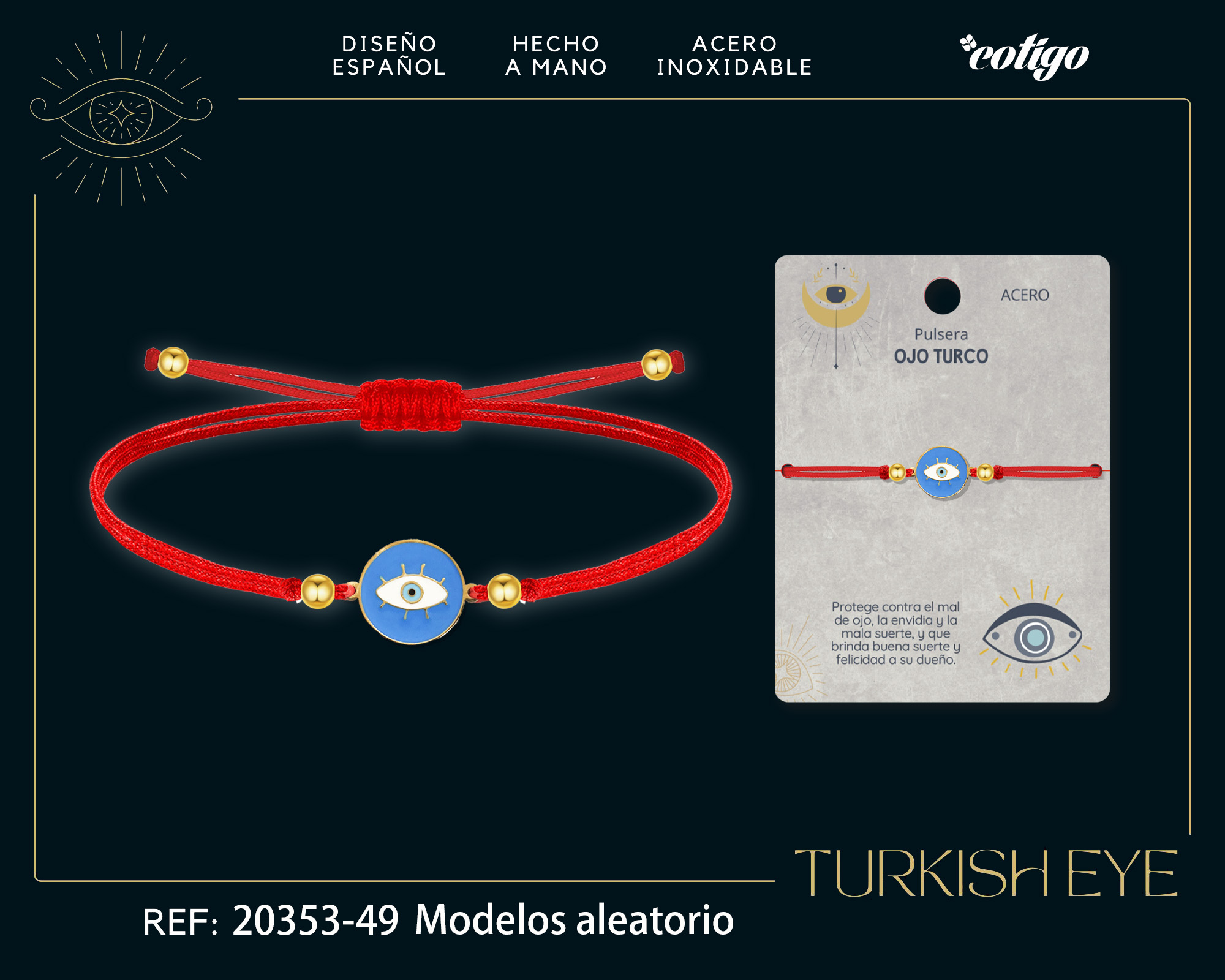 Pulsera Hilo encerado Rojo CON OJO TURCO Dorado