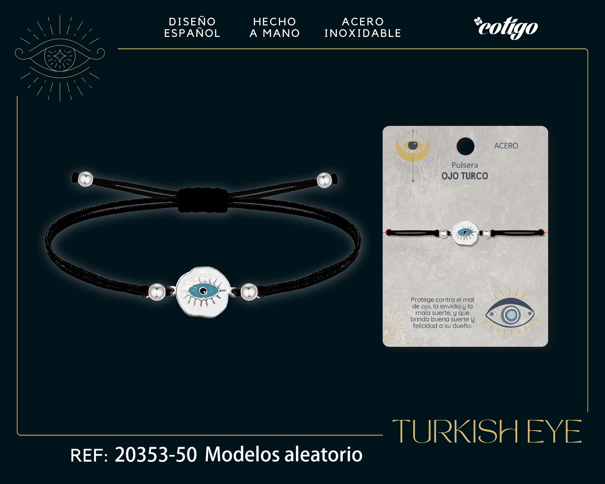 Pulsera Hilo encerado Negro CON OJO TURCO Plateado