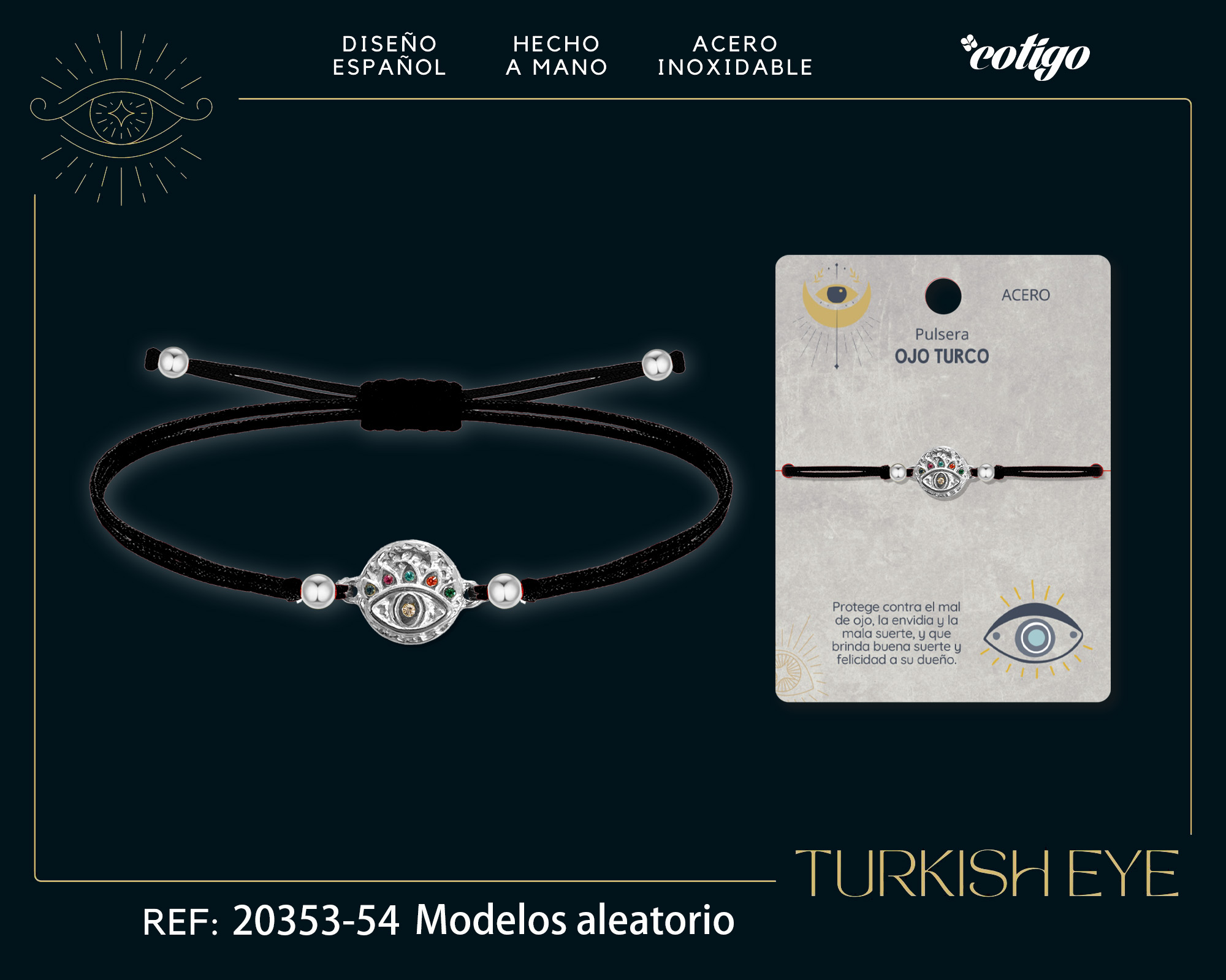 Pulsera Hilo encerado Negro CON OJO TURCO Plateado