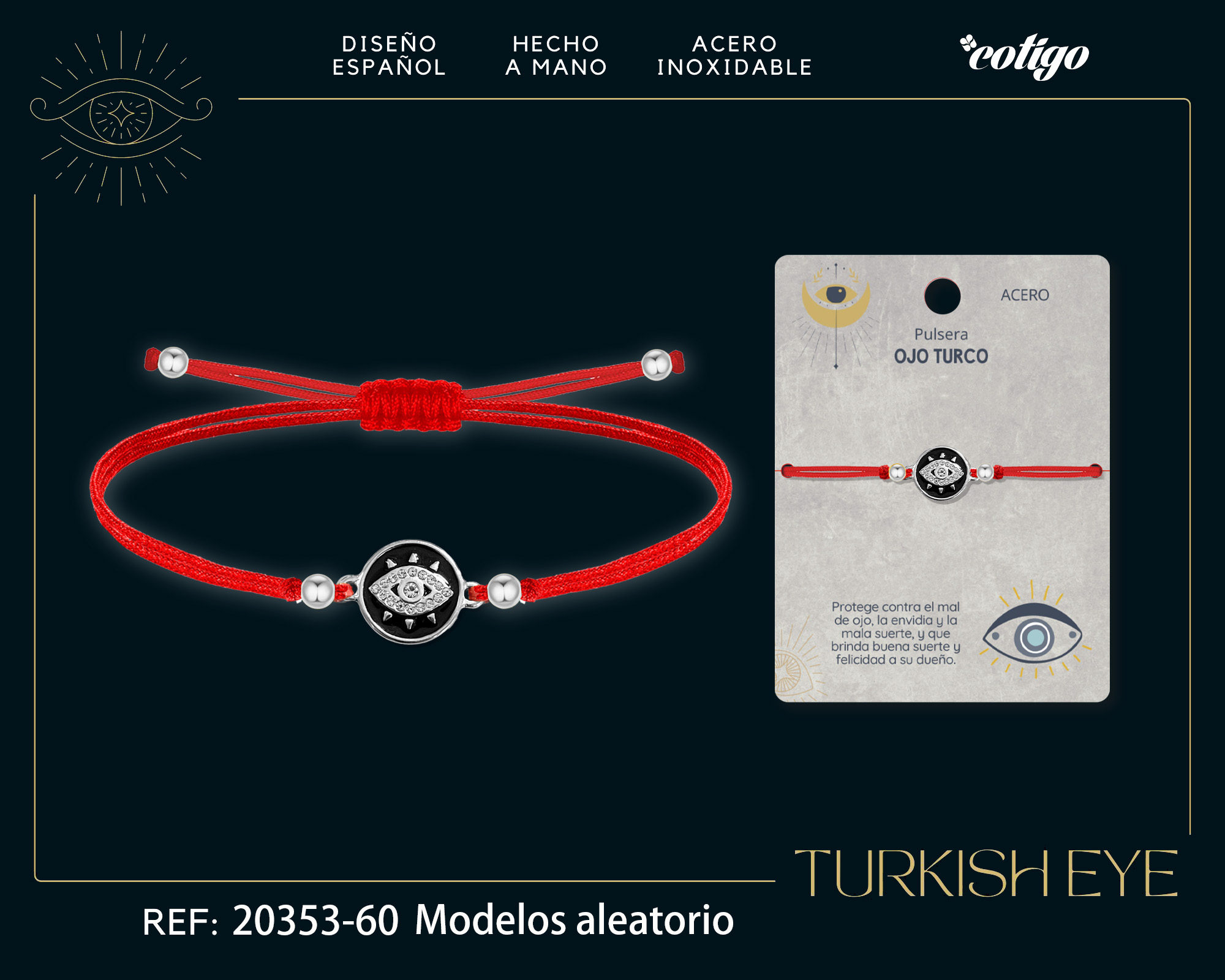 Pulsera Hilo encerado Rojo CON OJO TURCO Plateado