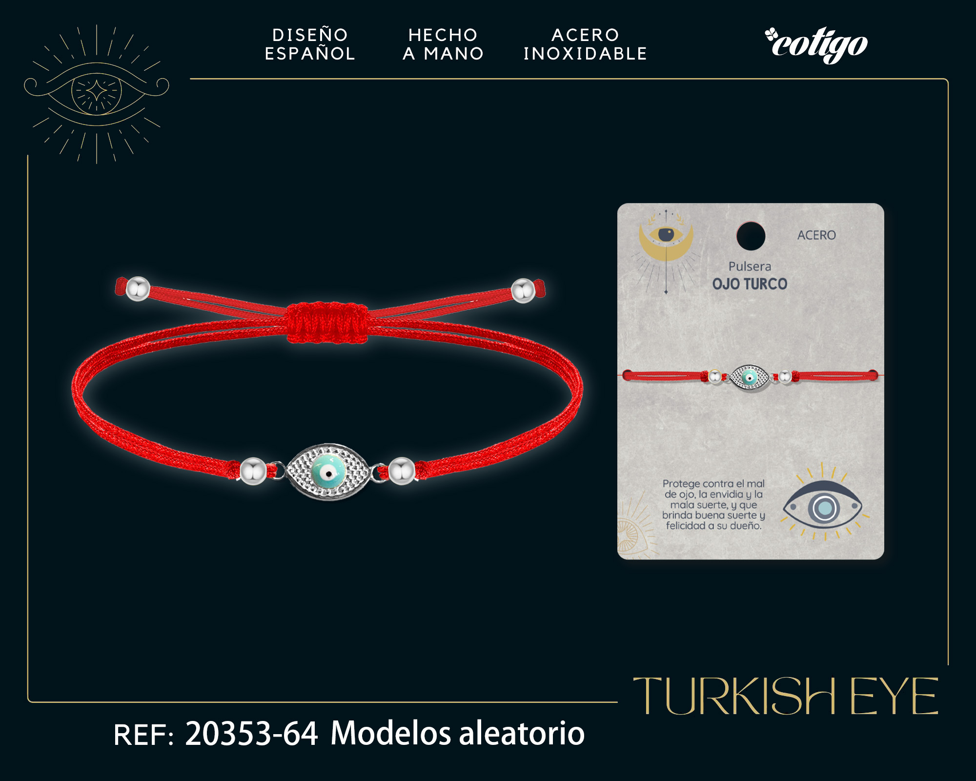 Pulsera Hilo encerado Rojo CON OJO TURCO Plateado