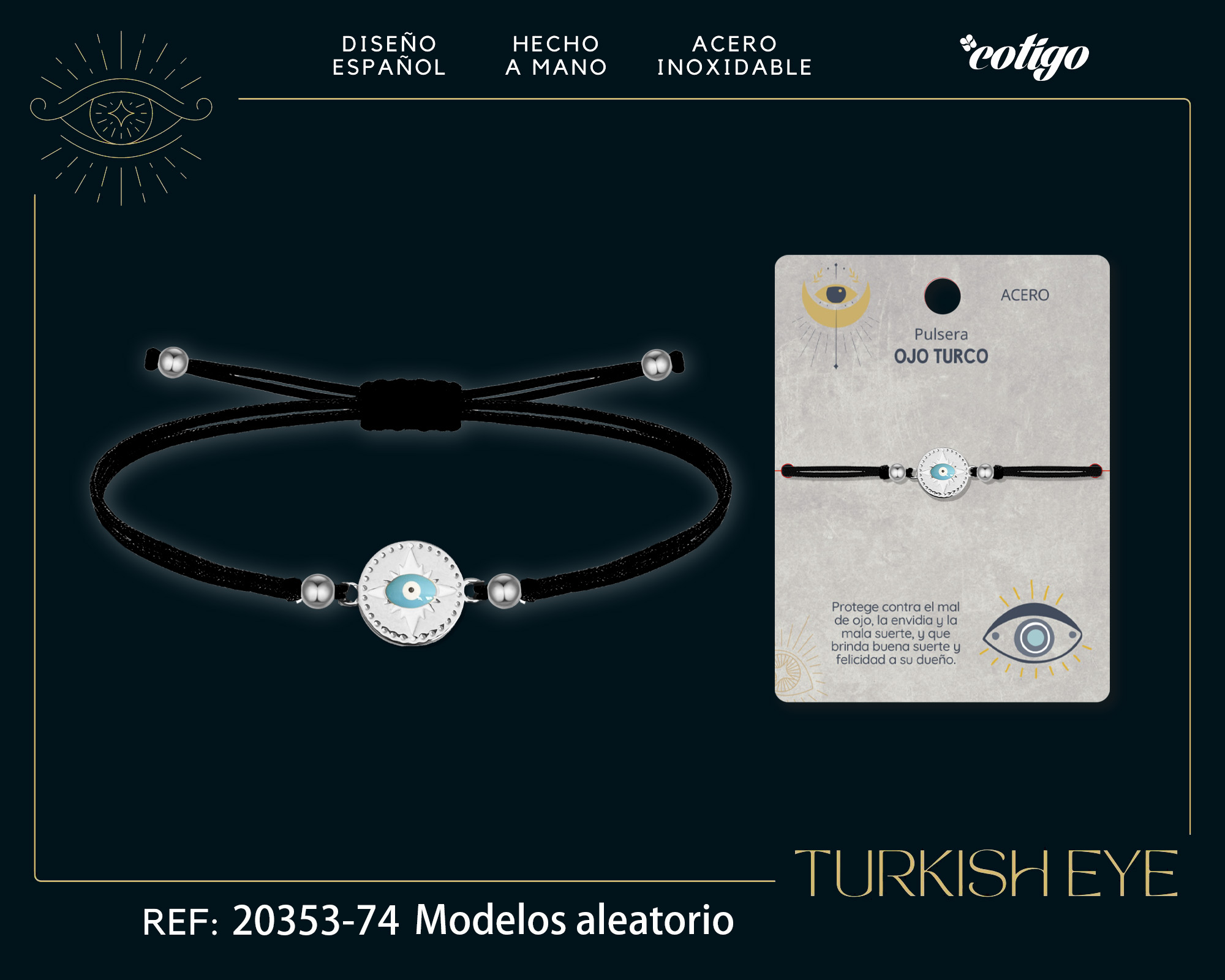 Pulsera Hilo encerado Negro CON OJO TURCO Plateado