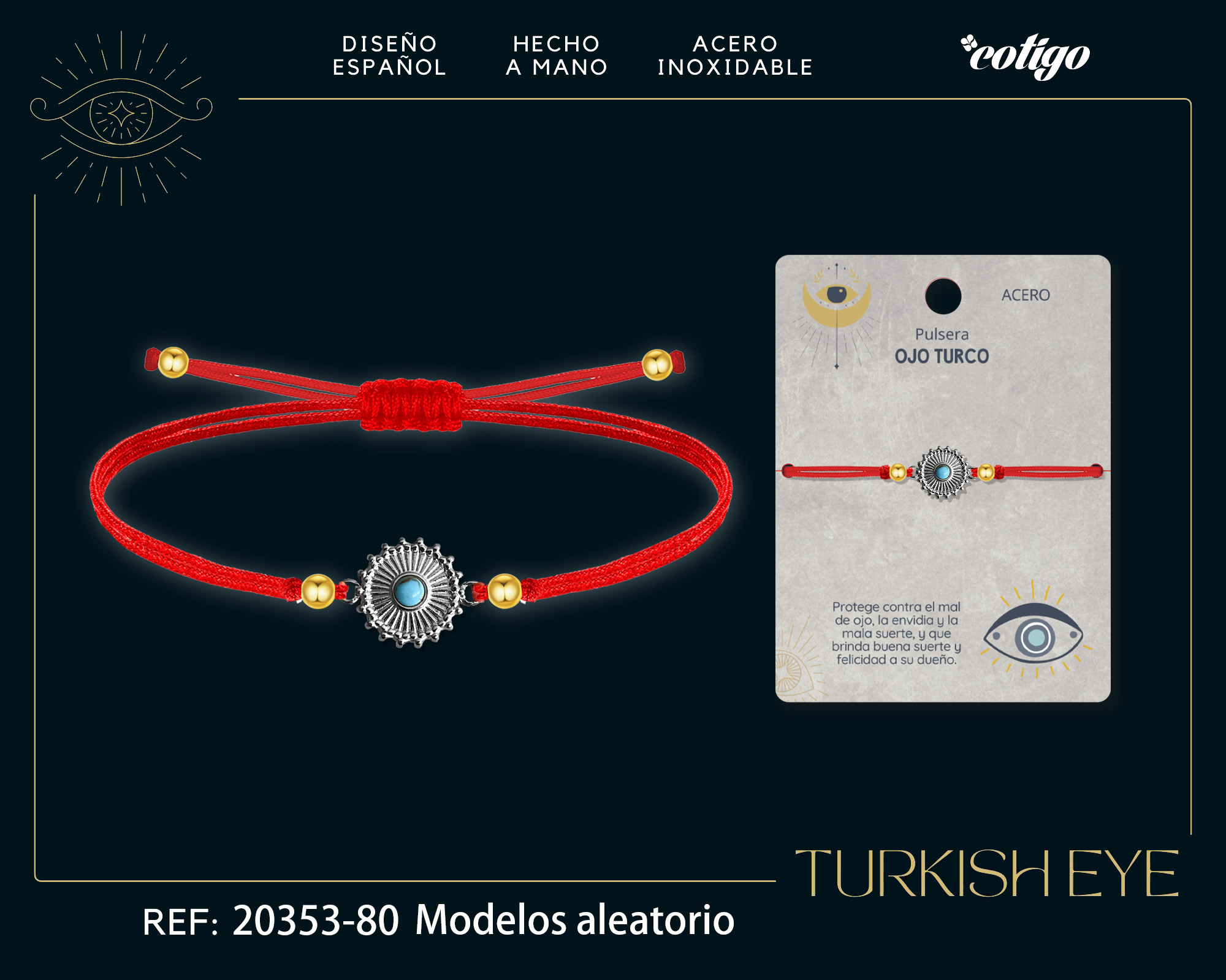 Pulsera Hilo encerado Rojo CON OJO TURCO Plateado