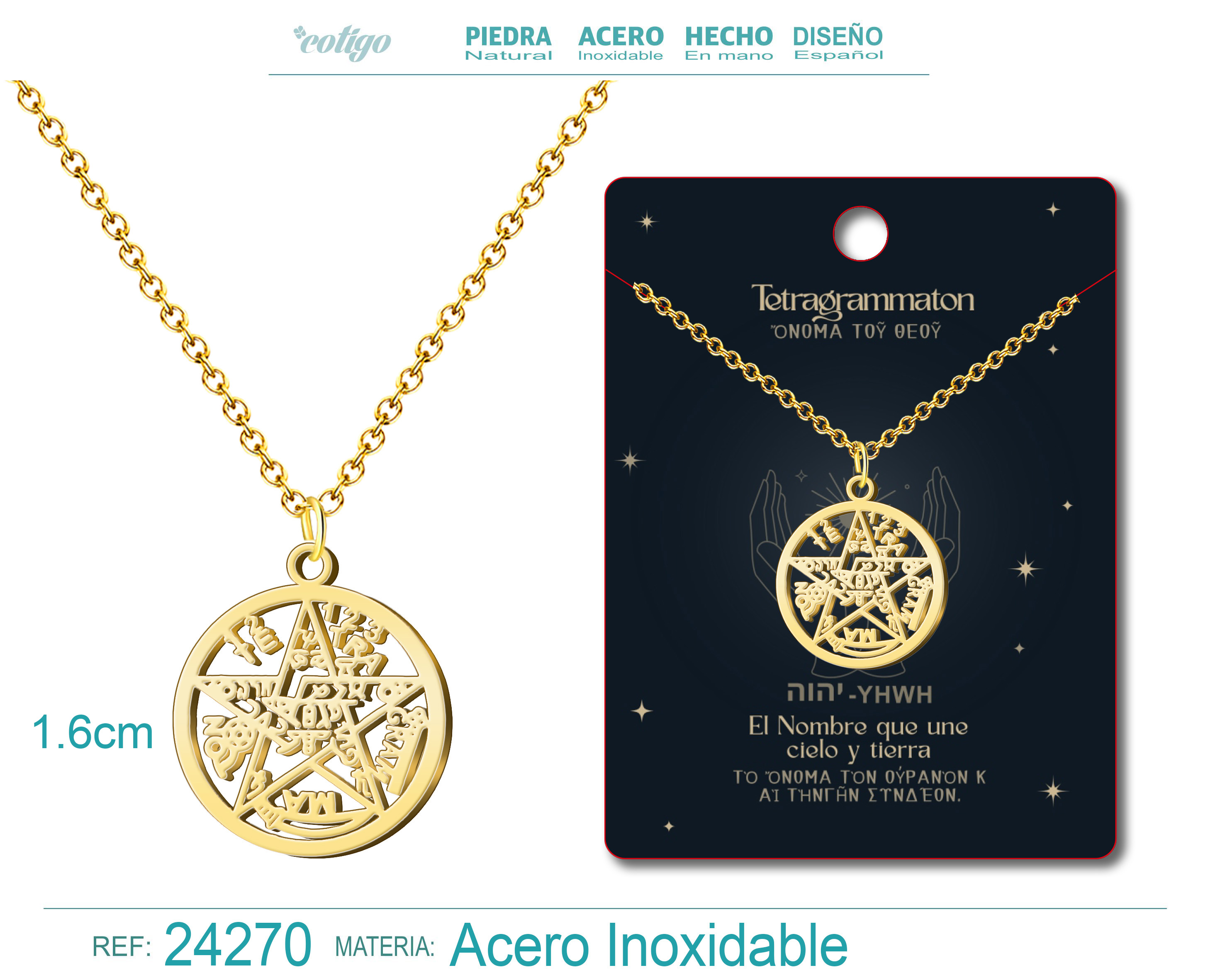 Colgante Tetragramaton Acero color Dorado