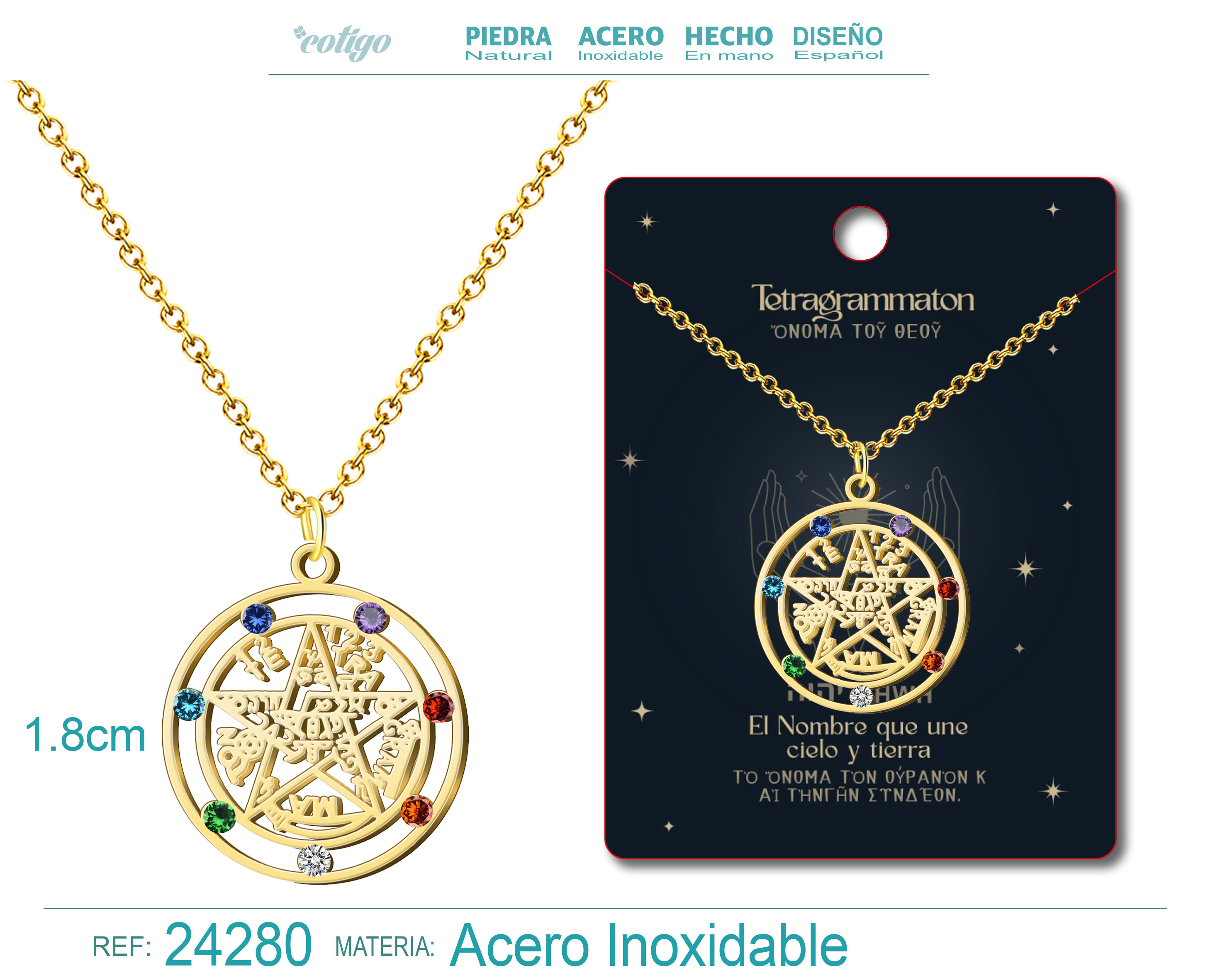 Colgante Tetragramaton Acero color Dorado