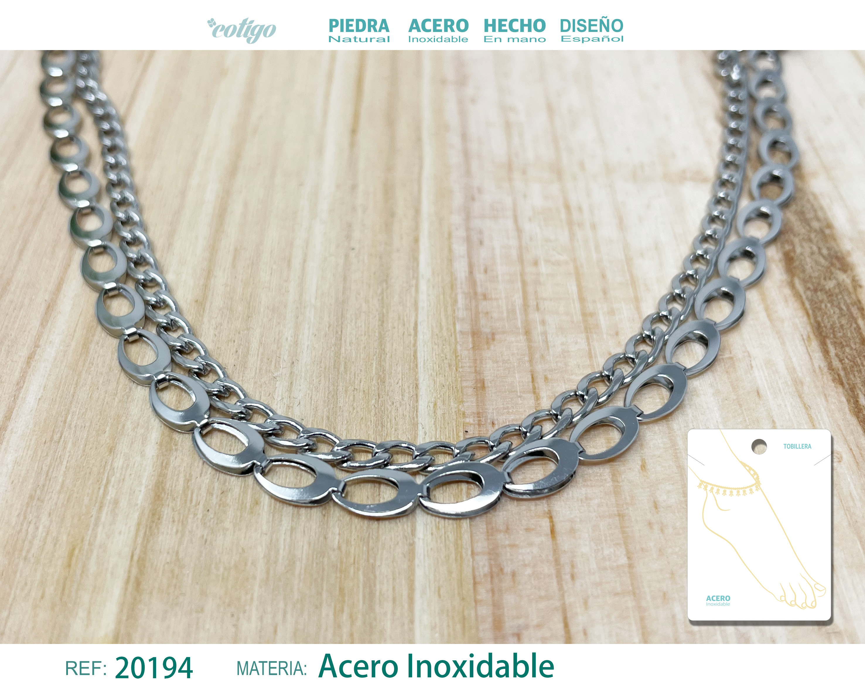 Tobillera Acero color Plateado