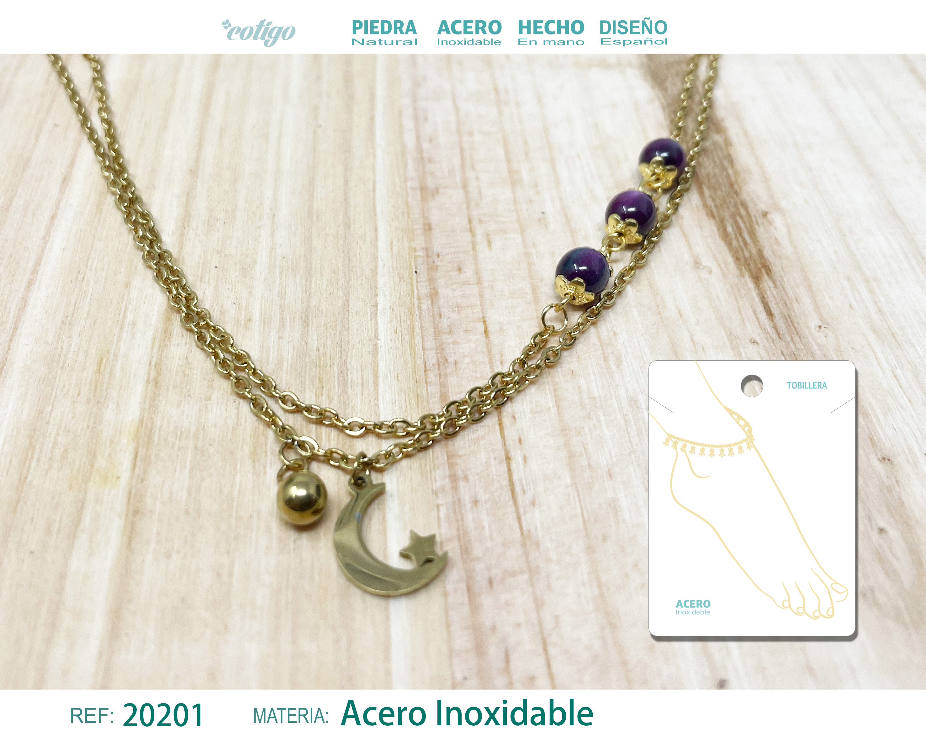Tobillera Acero color Dorado