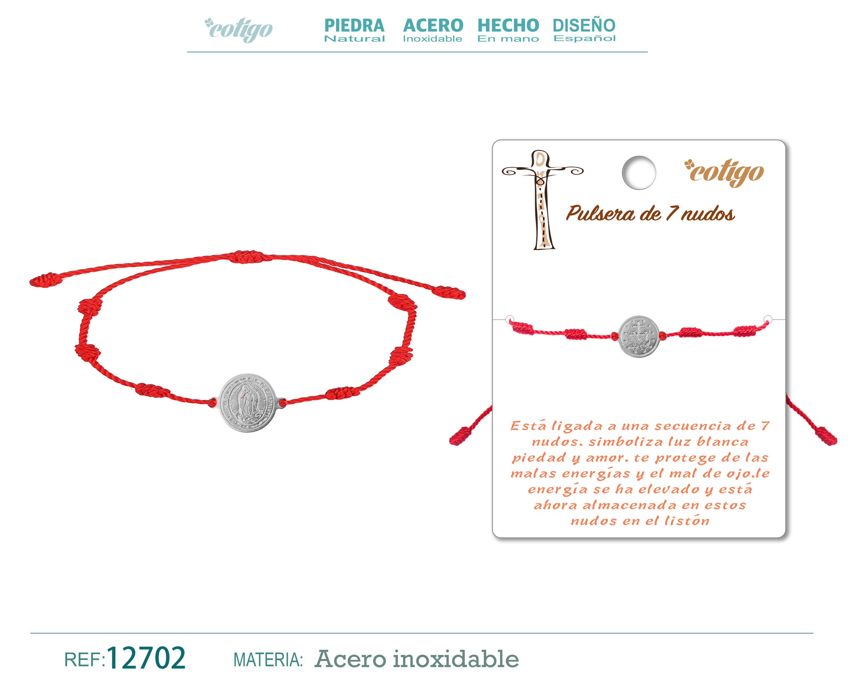 Pulsera 7 nudos con Virgen Guadalupe color Plateado