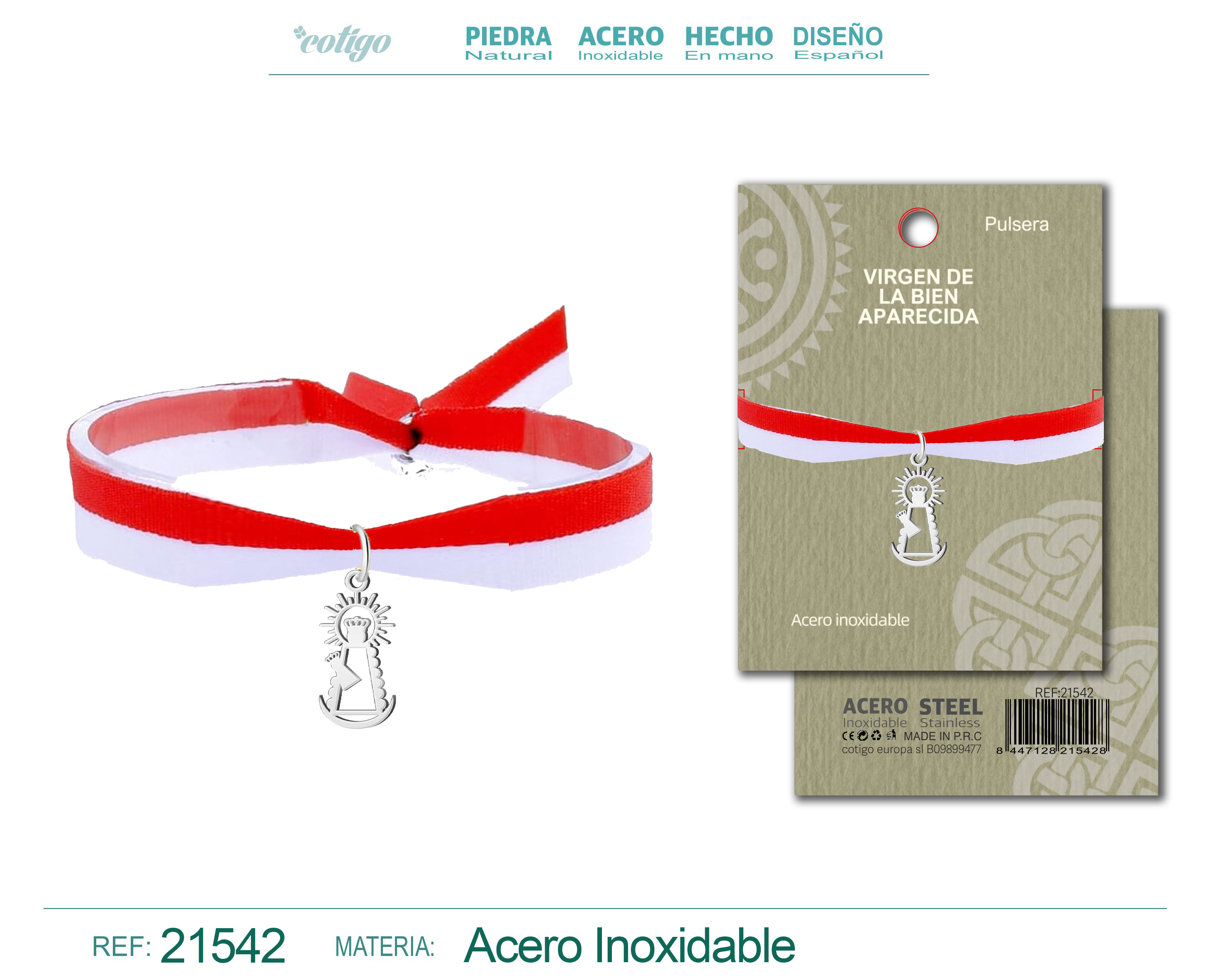 Pulsera Bandera cantabria con Colgante Virgen de la bien aparecida Acero Plateado