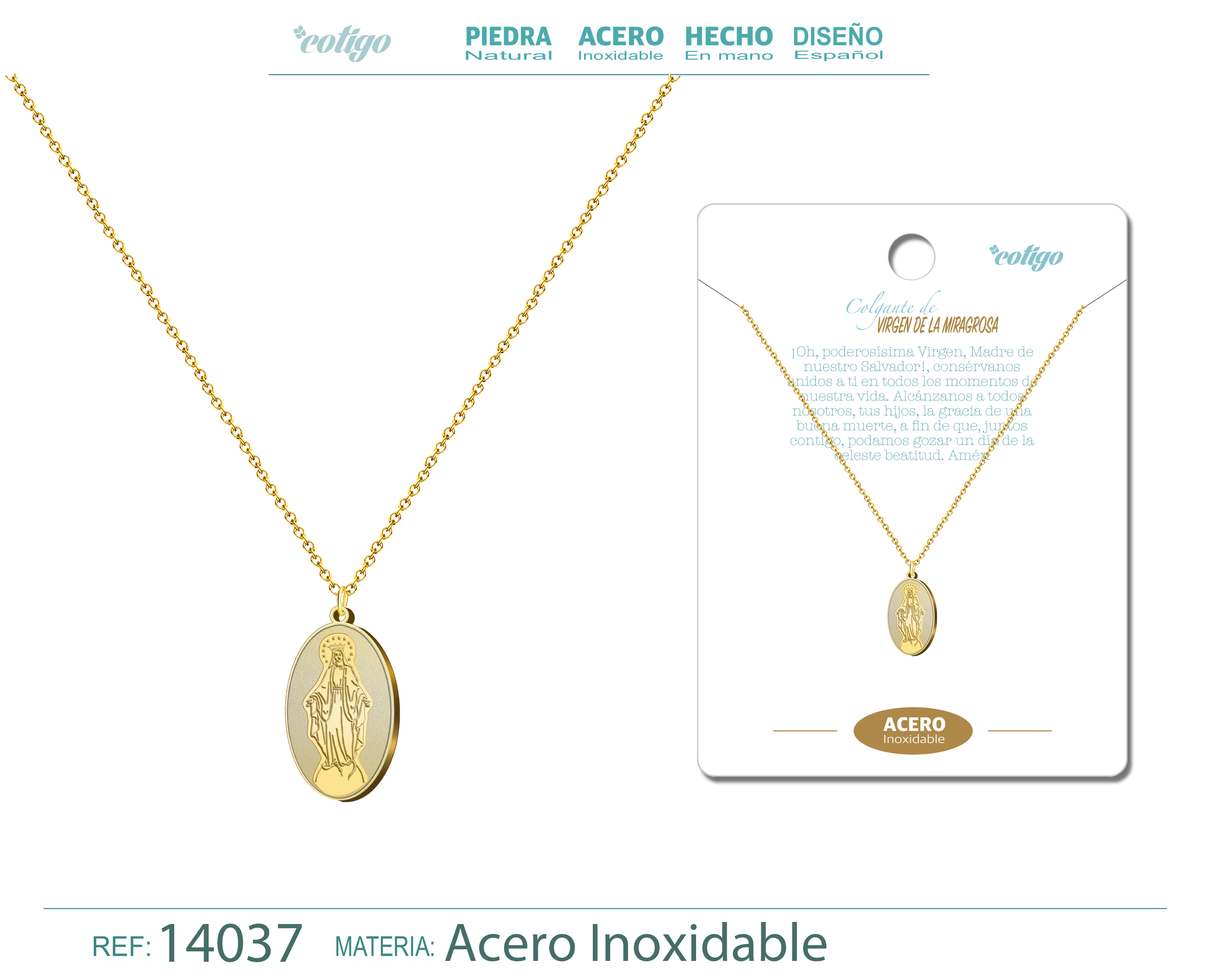 Colgante Acero VIRGEN DE LA MILAGROSA color Dorado