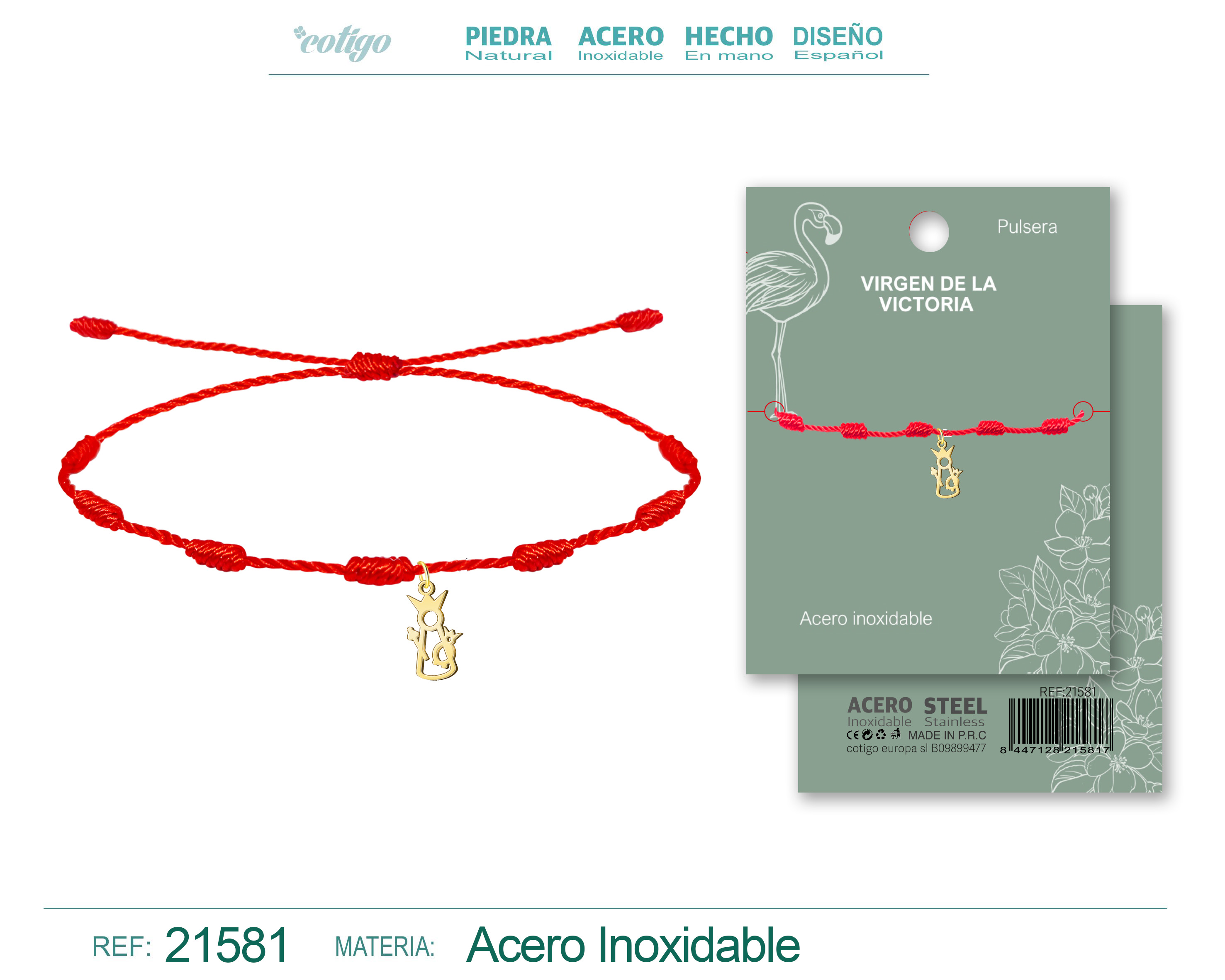 Pulsera 7 nudos con Virgen de la Victoria Acero Dorado