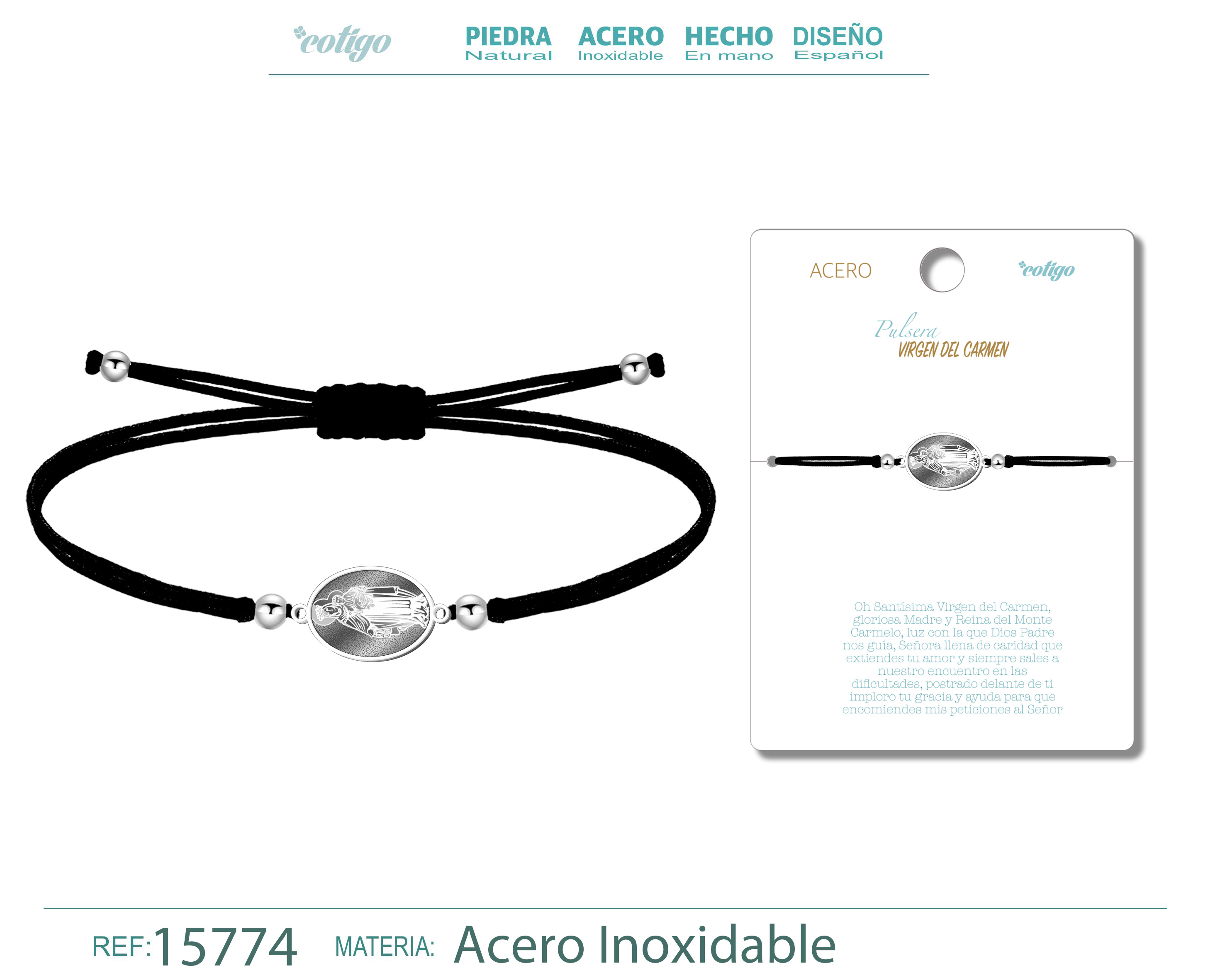 Pulsera Hilo Encerado con VIRGEN DE CARMEN color Plateado