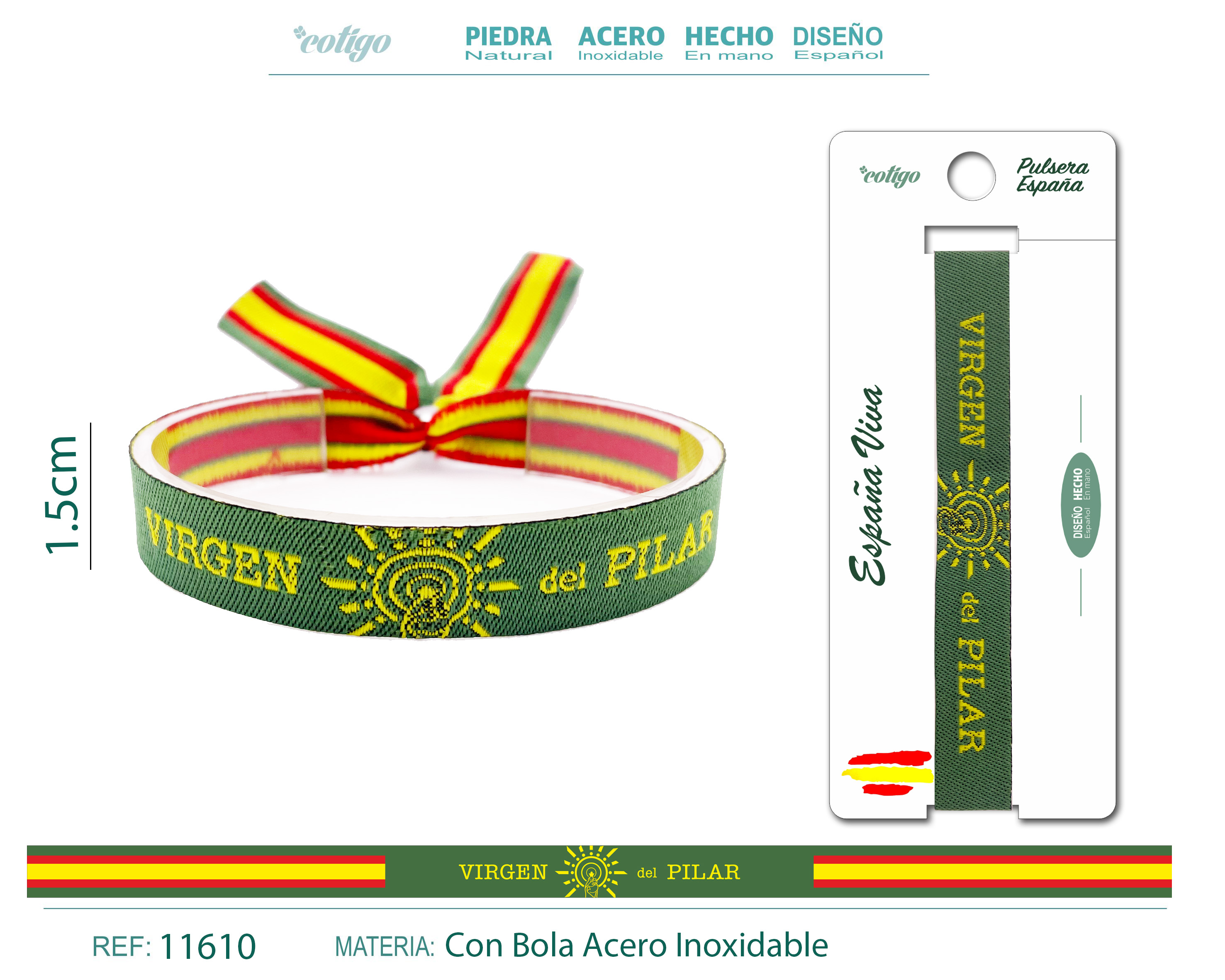 Pulsera Virgen Pilar Tejido - verde