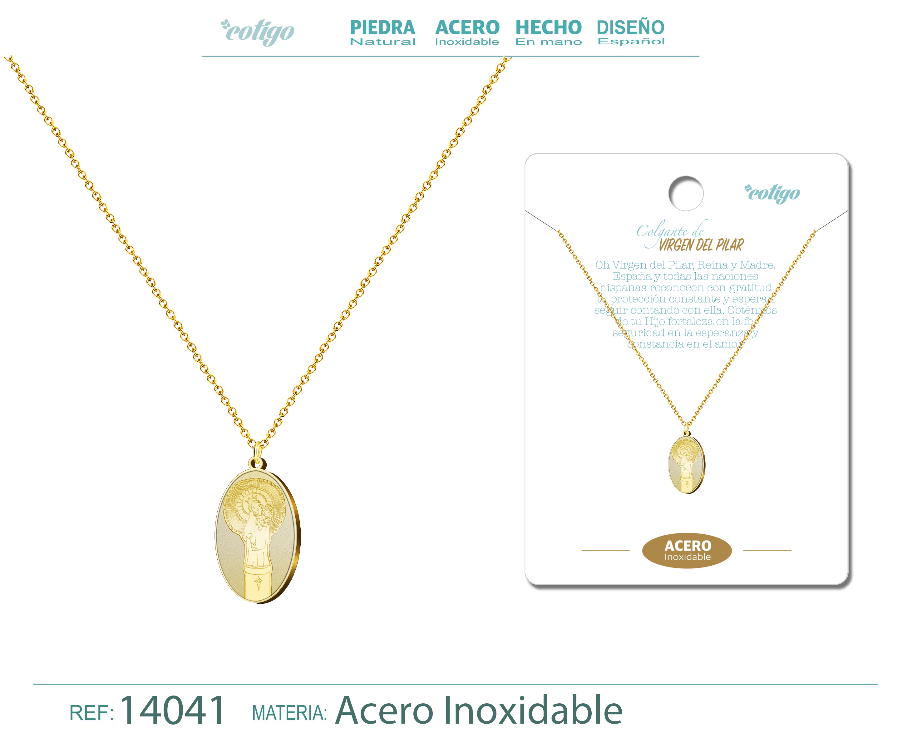 Colgante Acero VIRGEN DEL PILAR color Dorado