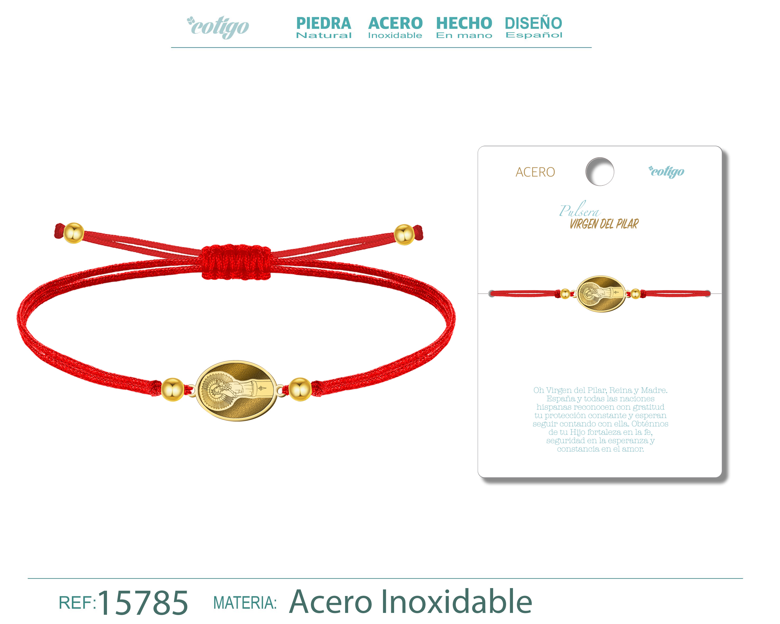 Pulsera Hilo Encerado con VIRGEN DEL PILAR color Dorado