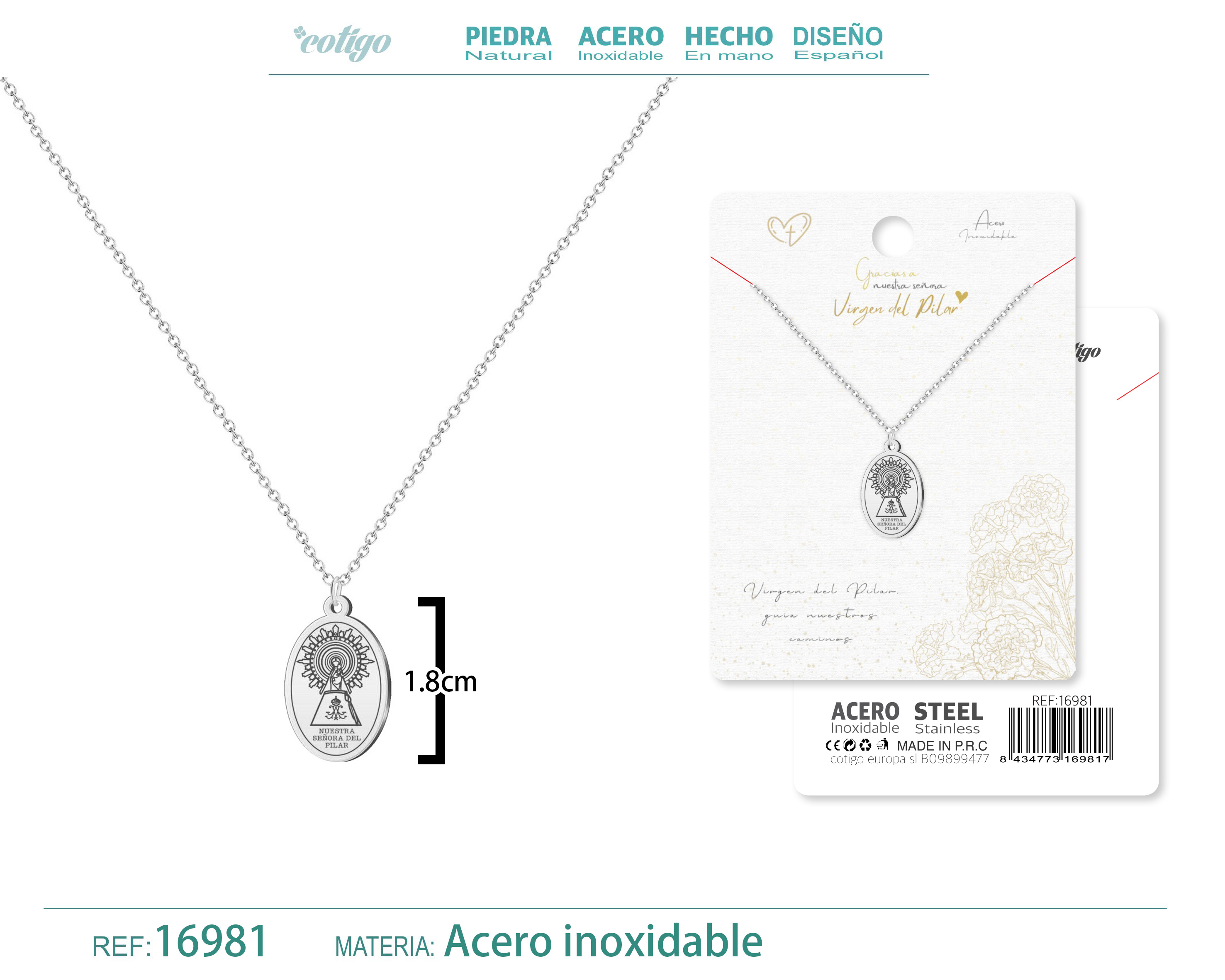 COLLAR VIRGEN DE PILAR ACERO PLATEADO