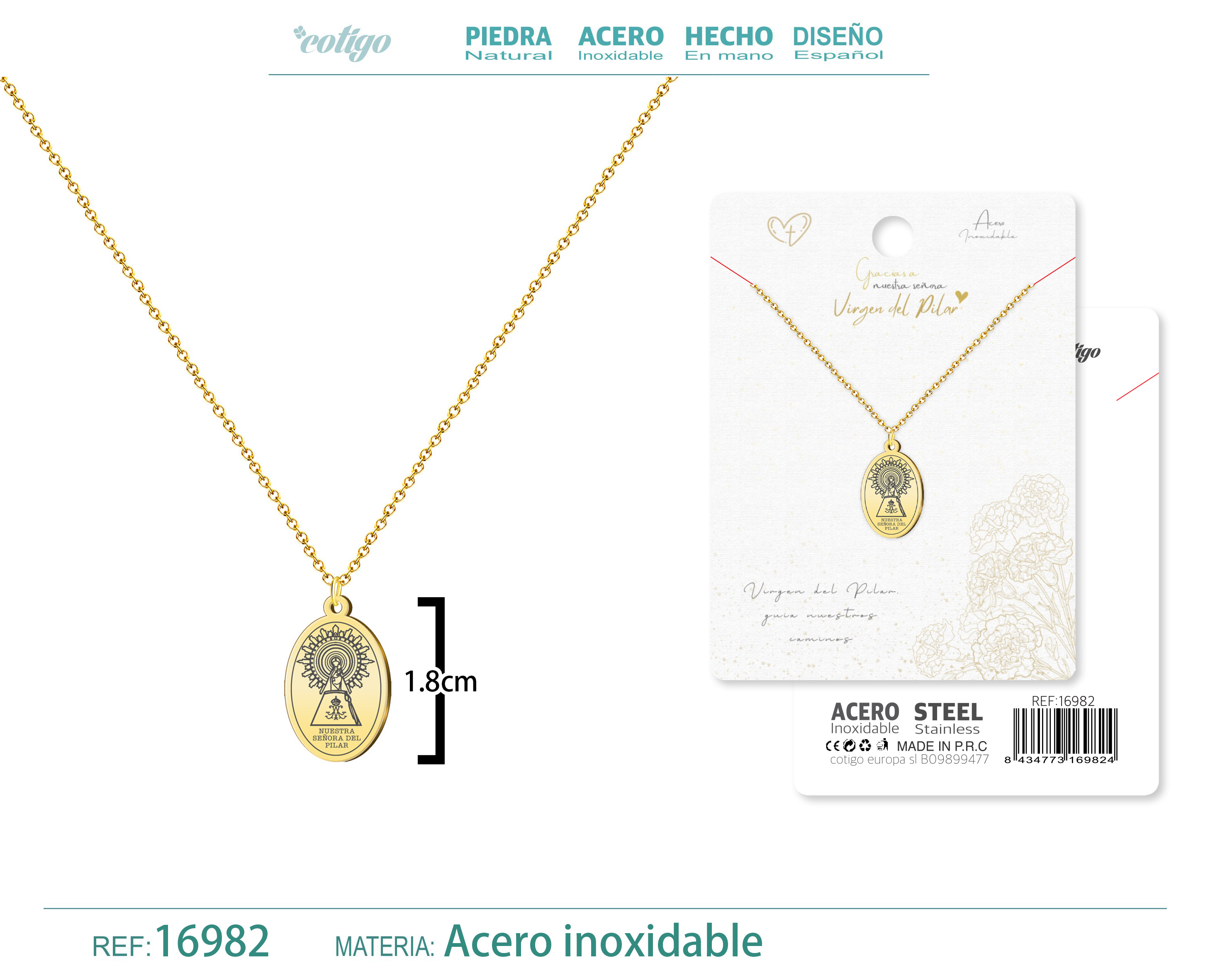 COLLAR VIRGEN DE PILAR ACERO DORADO