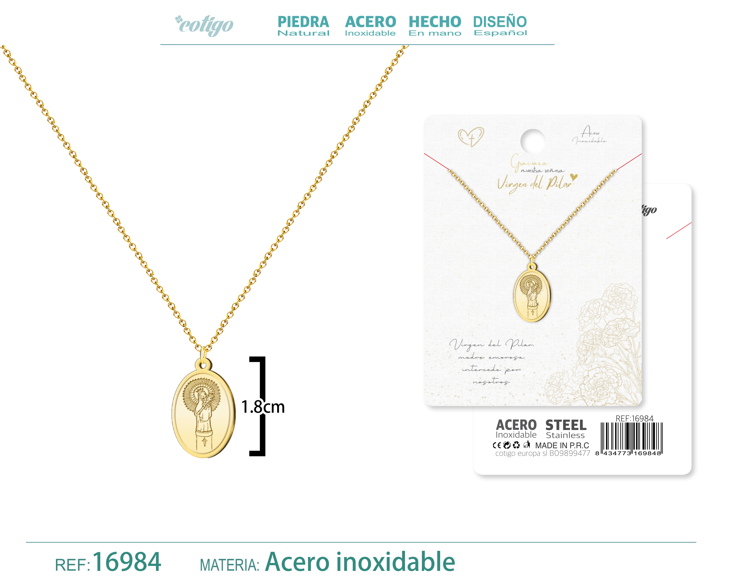 COLLAR VIRGEN DE PILAR ACERO DORADO