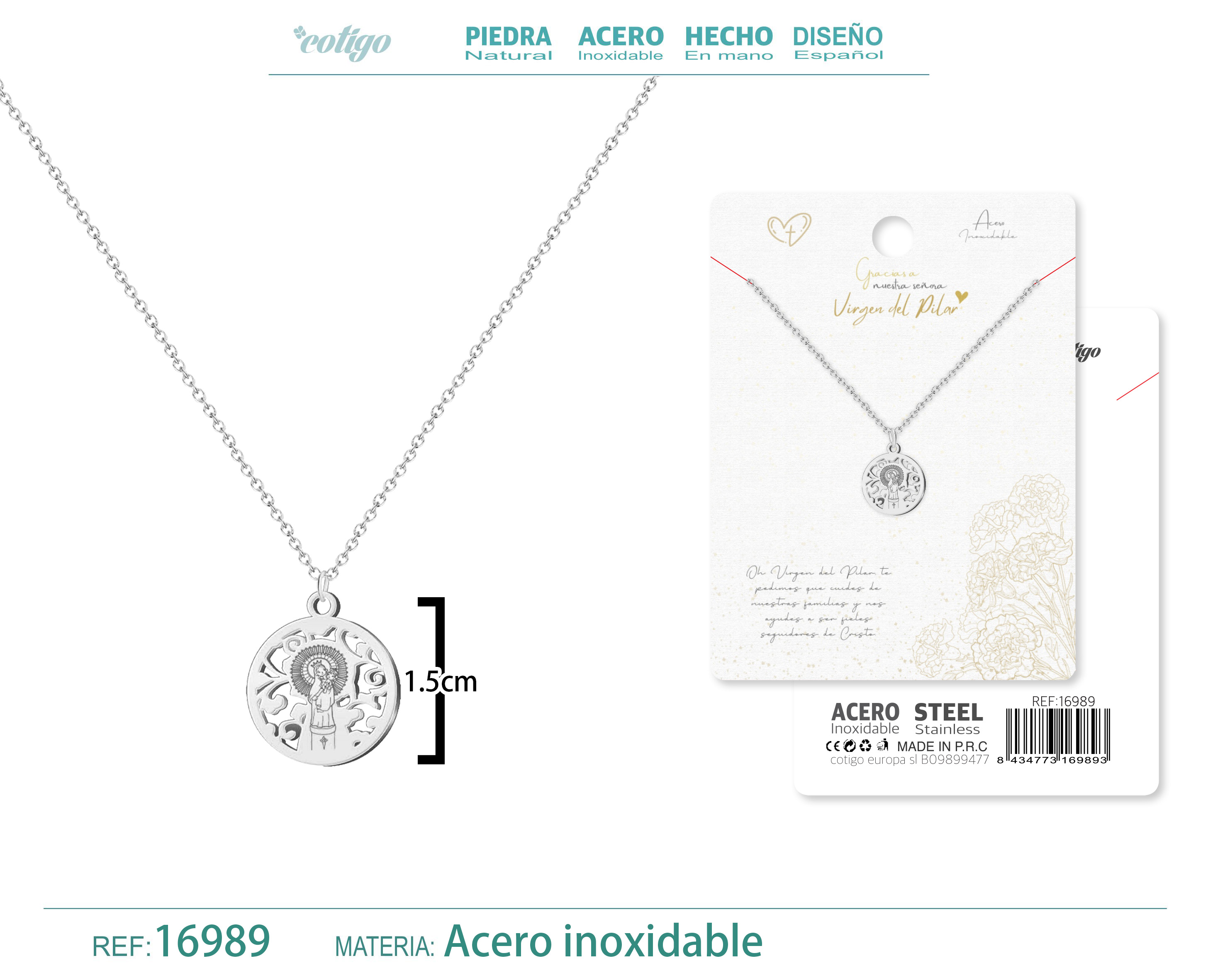 COLLAR VIRGEN DE PILAR ACERO PLATEADO