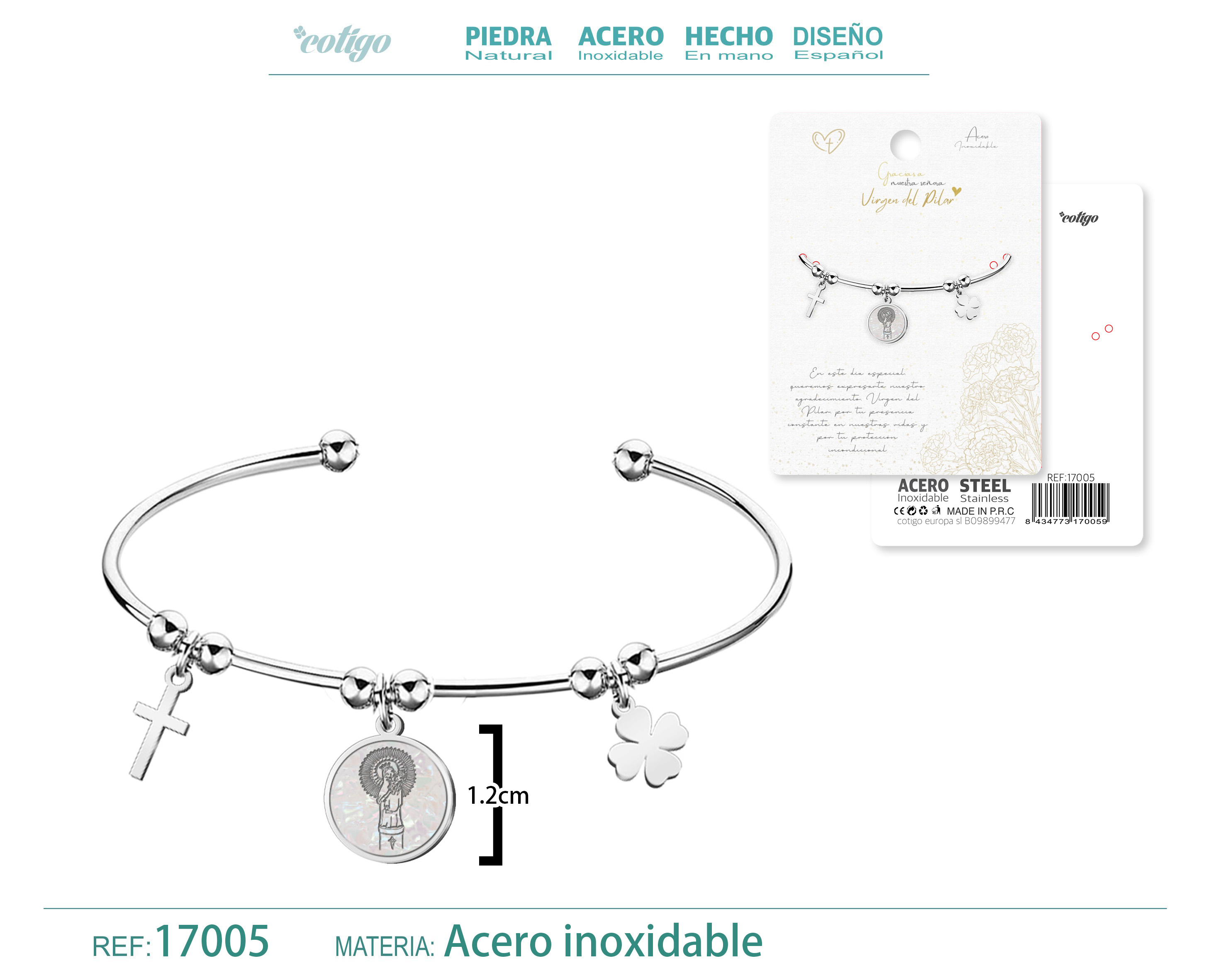 BRAZALETE VIRGEN DE PILAR ACERO PLATEADO