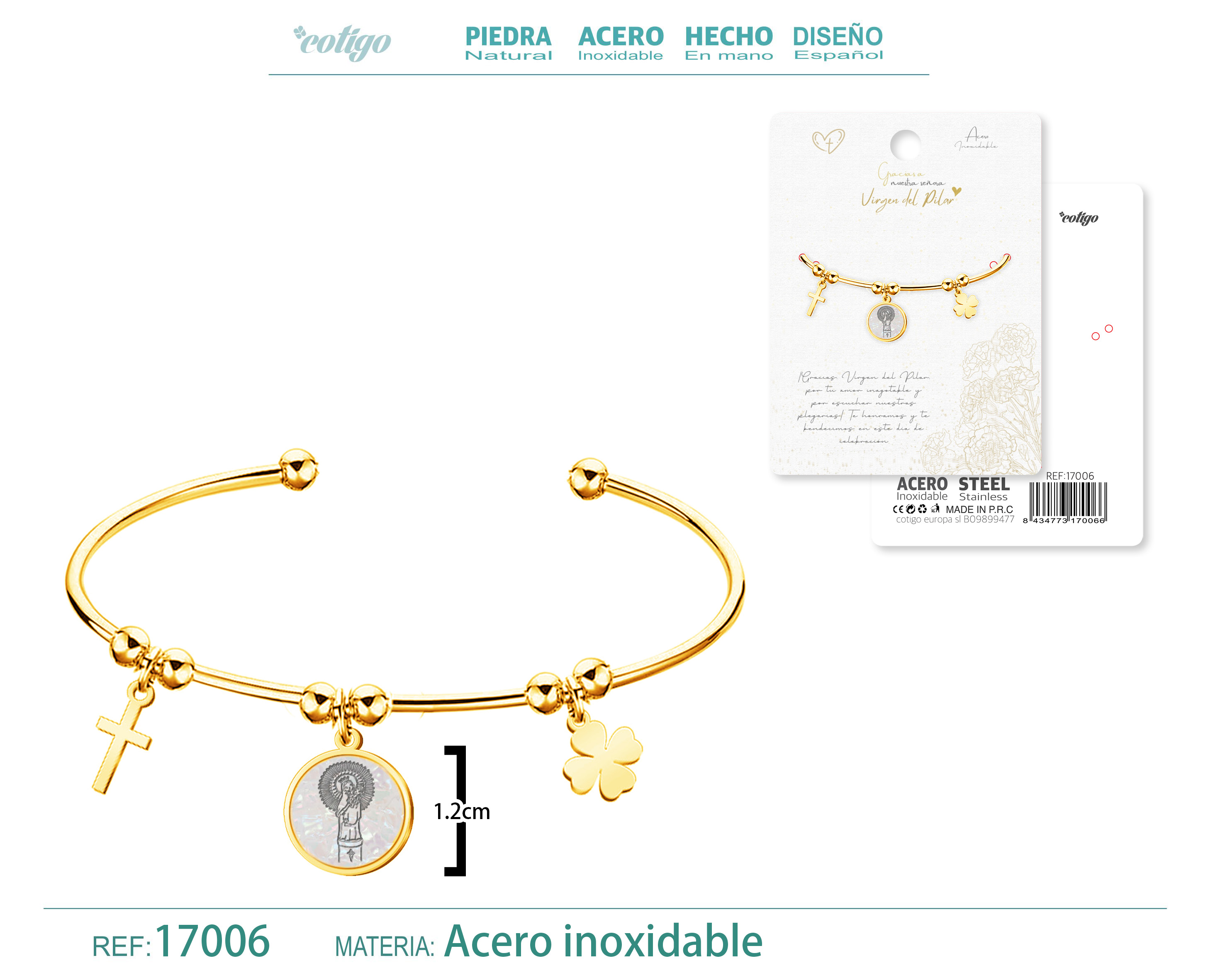 BRAZALETE VIRGEN DE PILAR ACERO DORADO