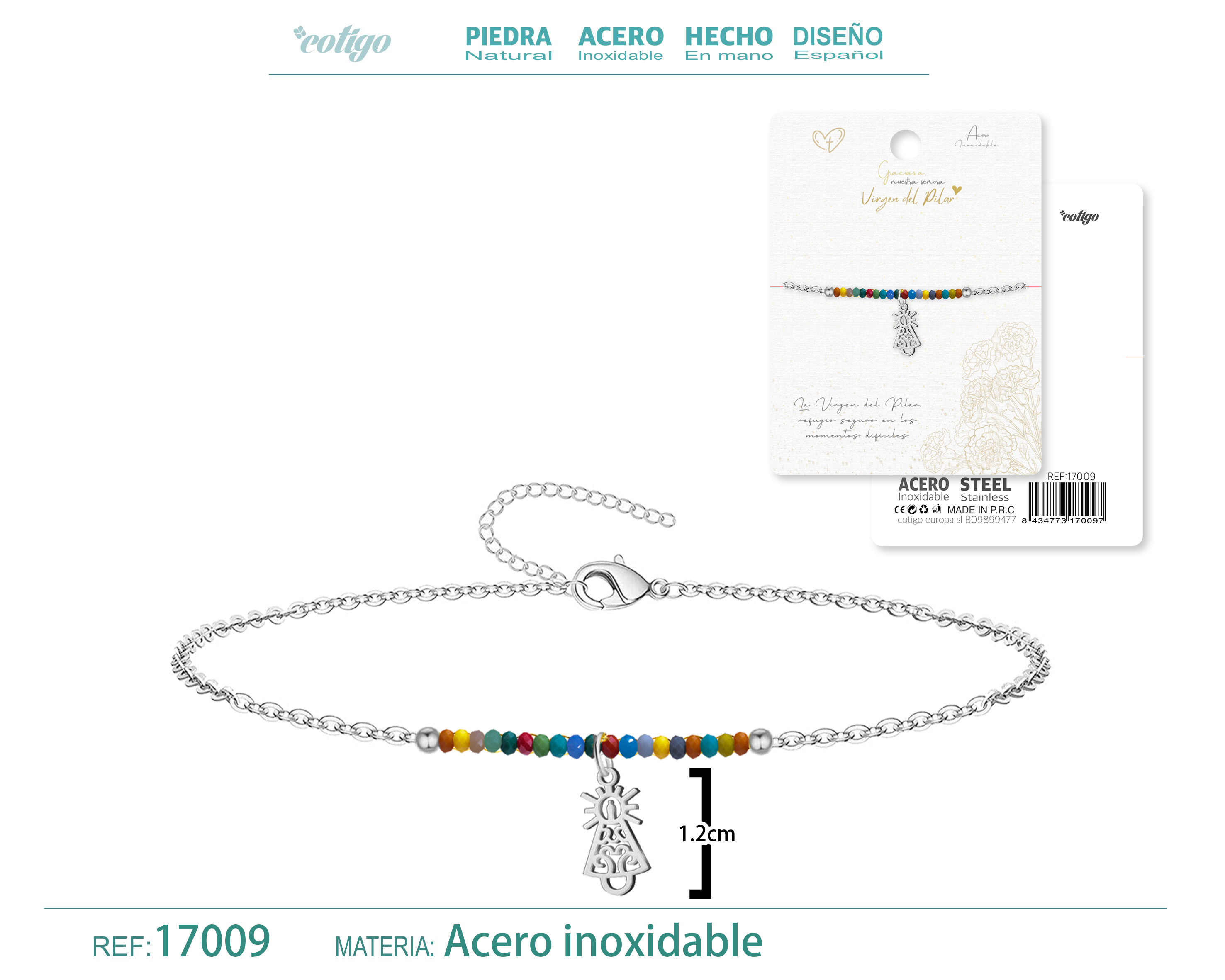 PULSERA VIRGEN DE PILAR ACERO PLATEADO