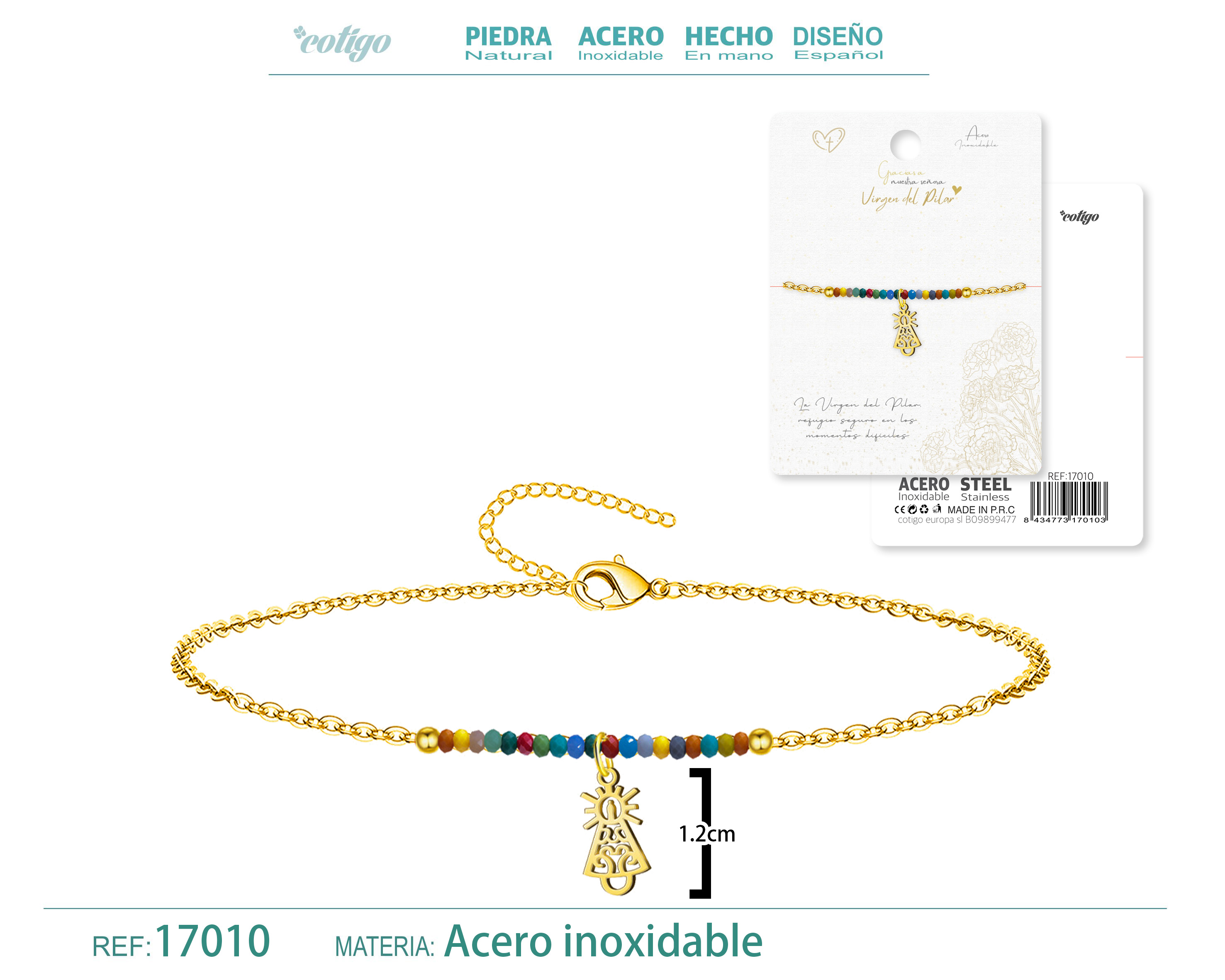 PULSERA VIRGEN DE PILAR ACERO DORADO