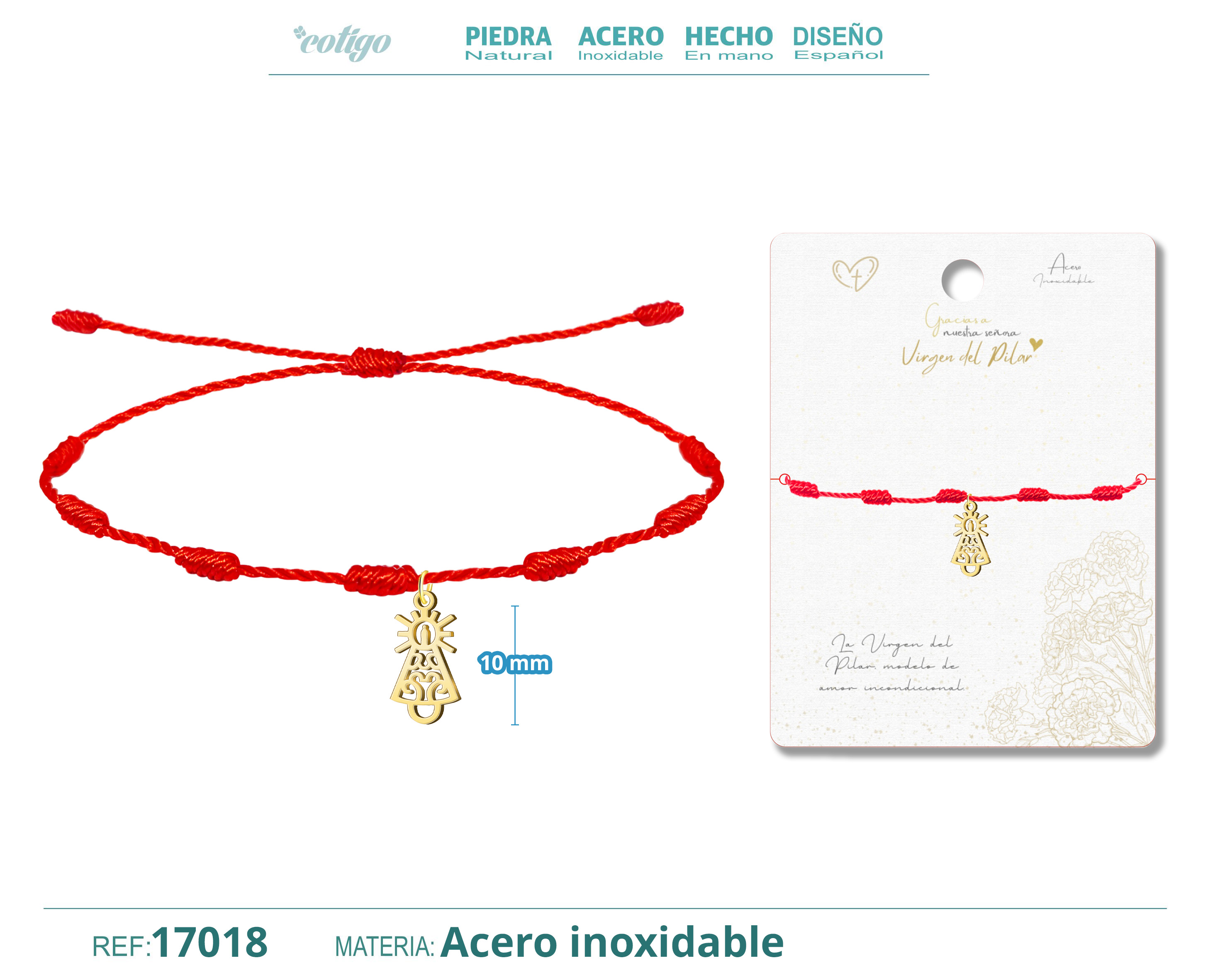 Pulsera 7 Nudos con Virgen del Pilar Acero color Dorado