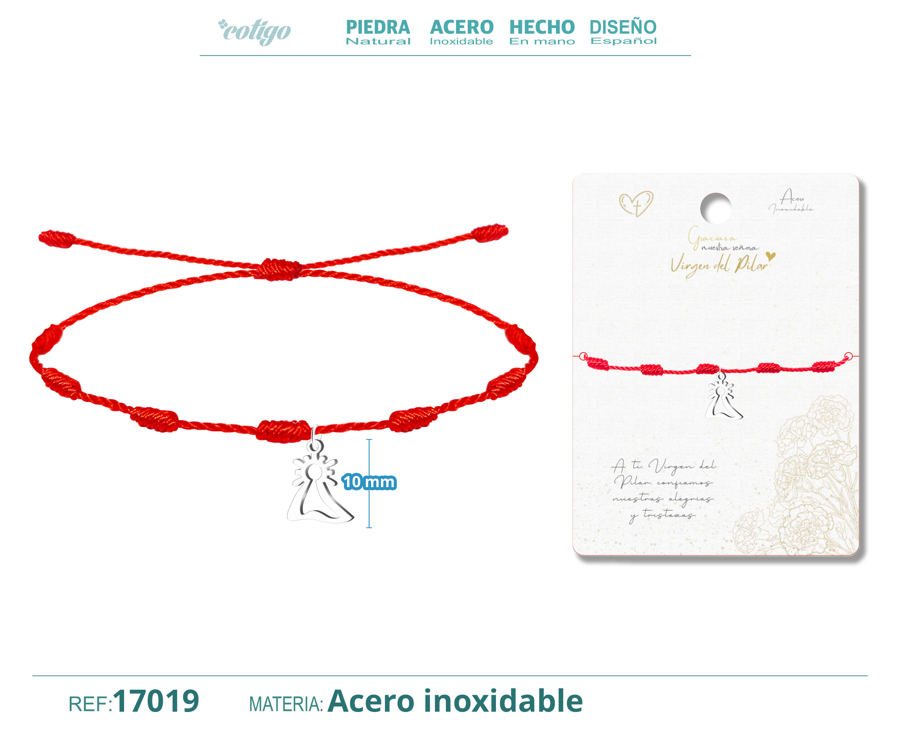 Pulsera 7 Nudos con Virgen del Pilar Acero color Plateado