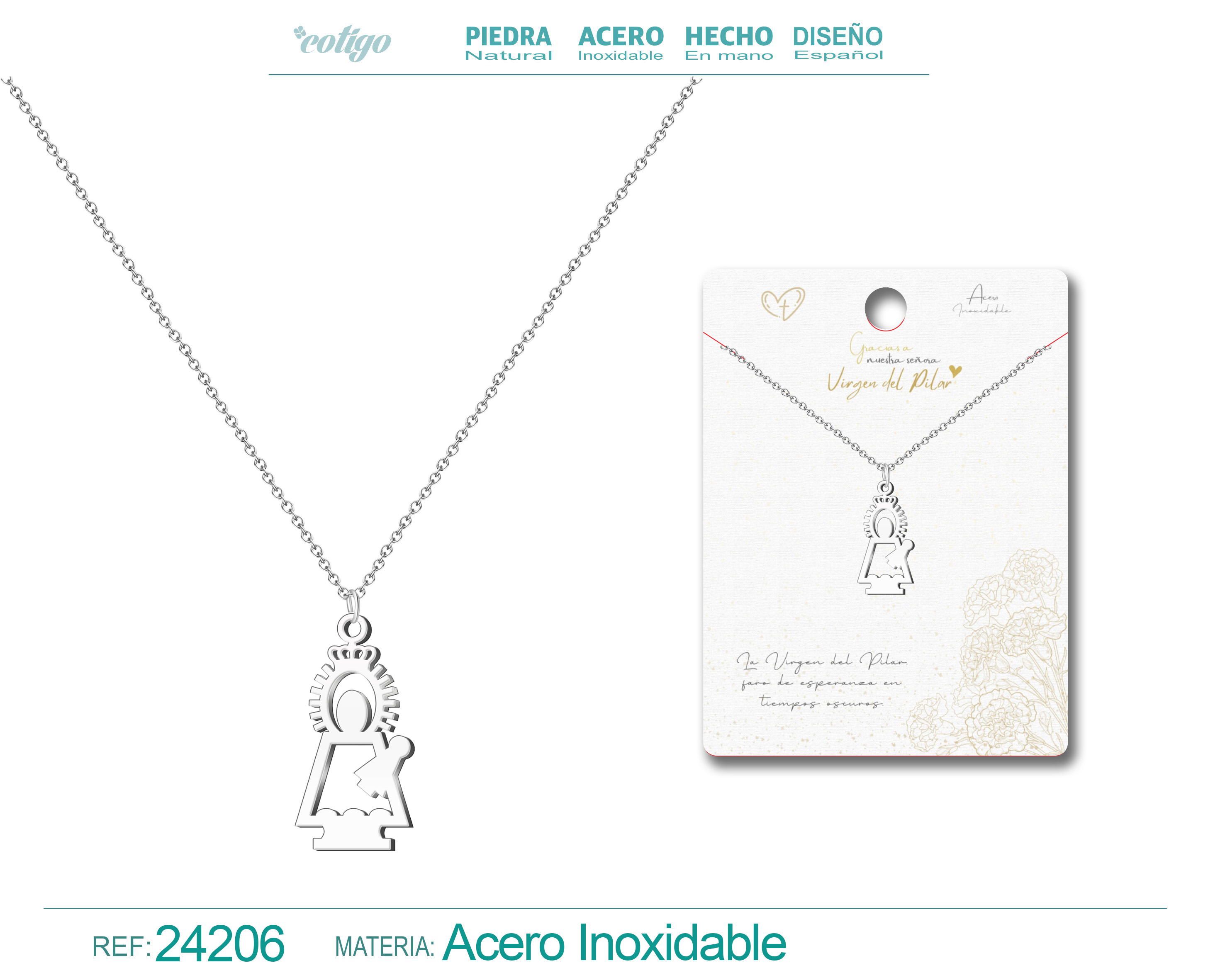 Collar Virgen del Pilar Acero plateado
