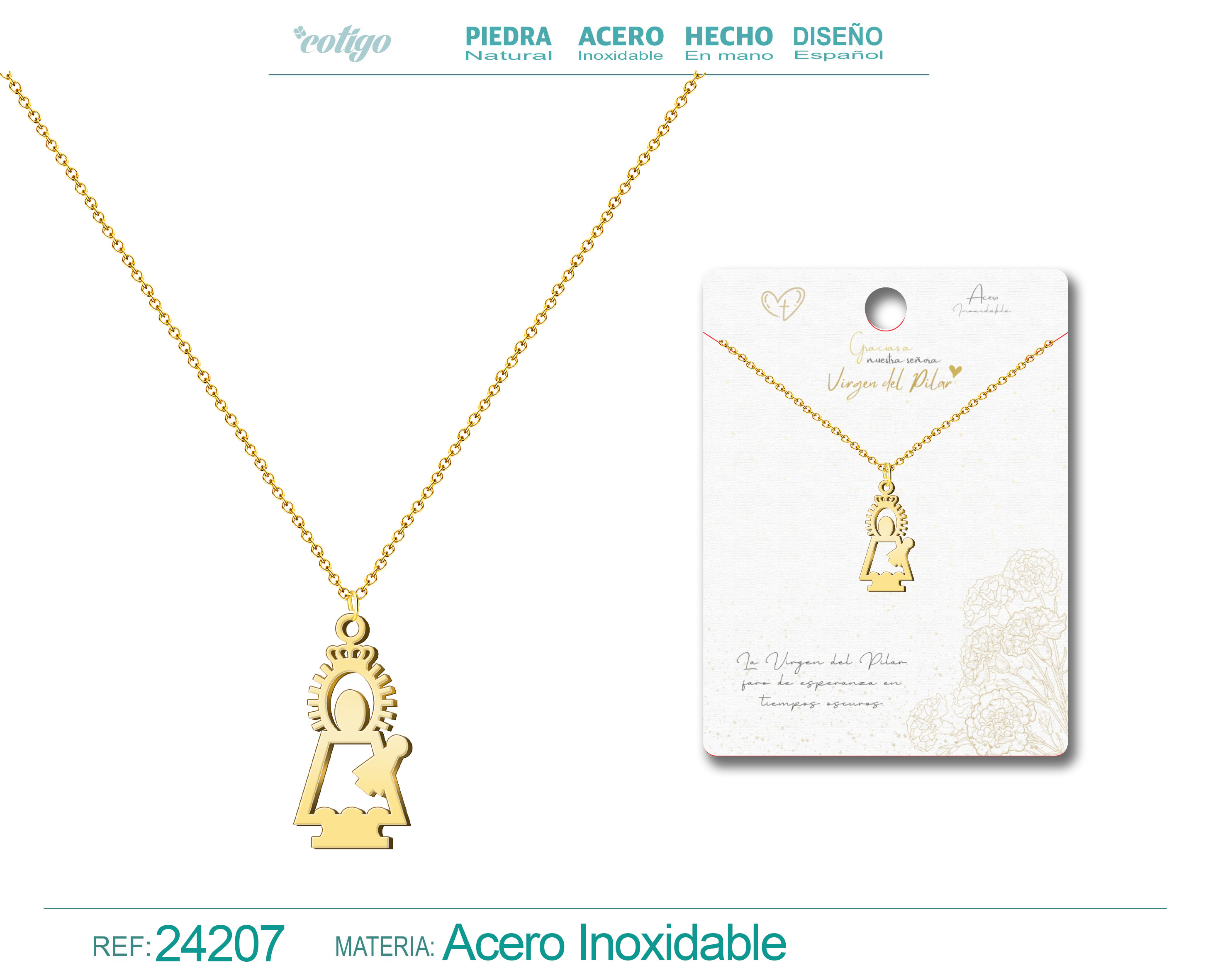 Collar Virgen del Pilar Acero Dorado