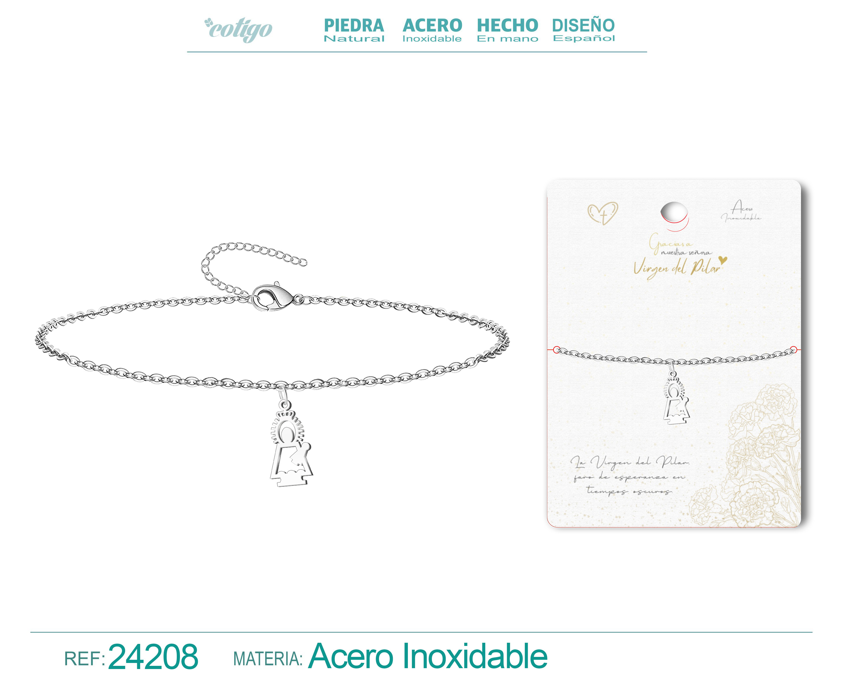 Pulsera Virgen del Pilar Acero Plateado