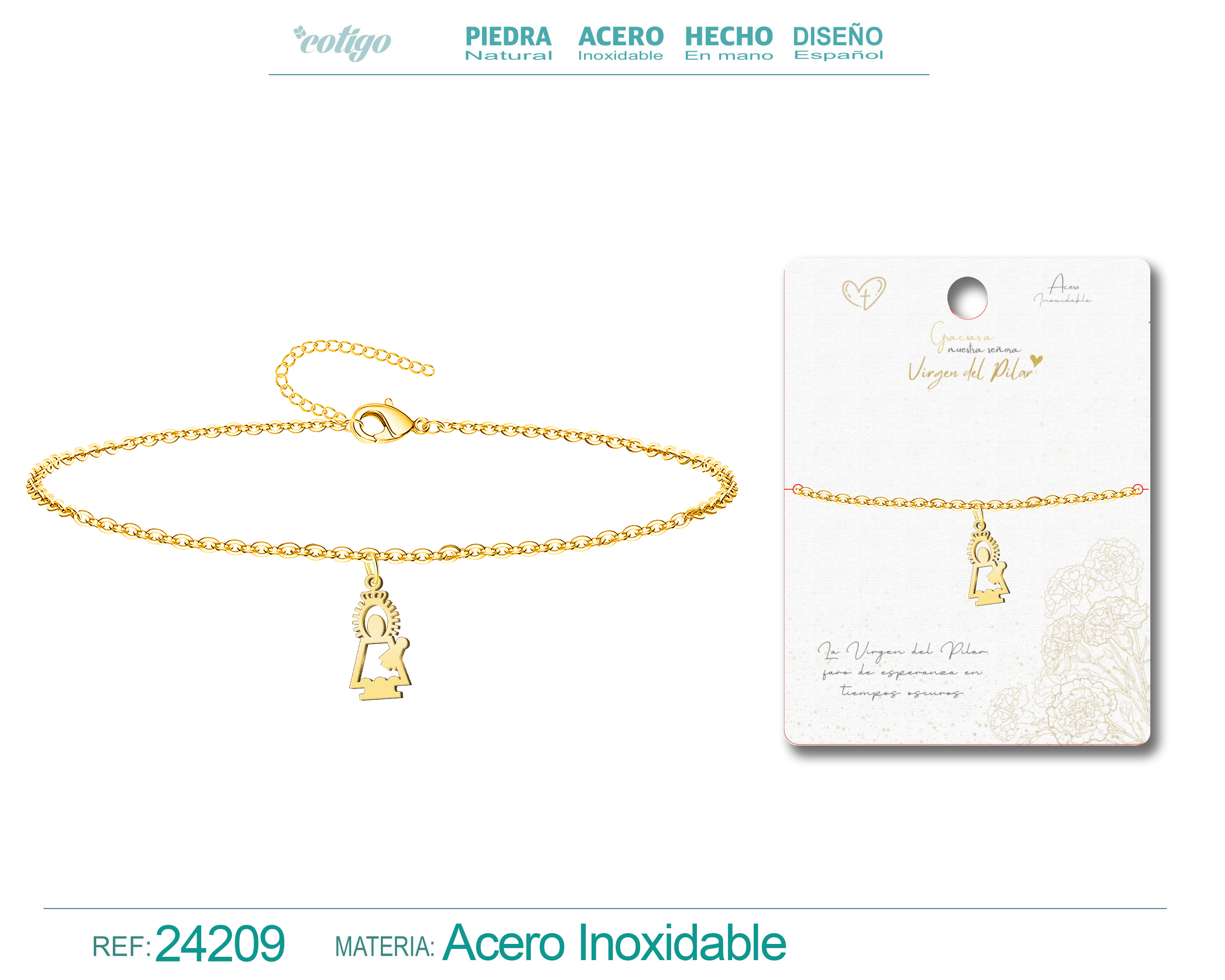 Pulsera Virgen del Pilar Acero Dorado