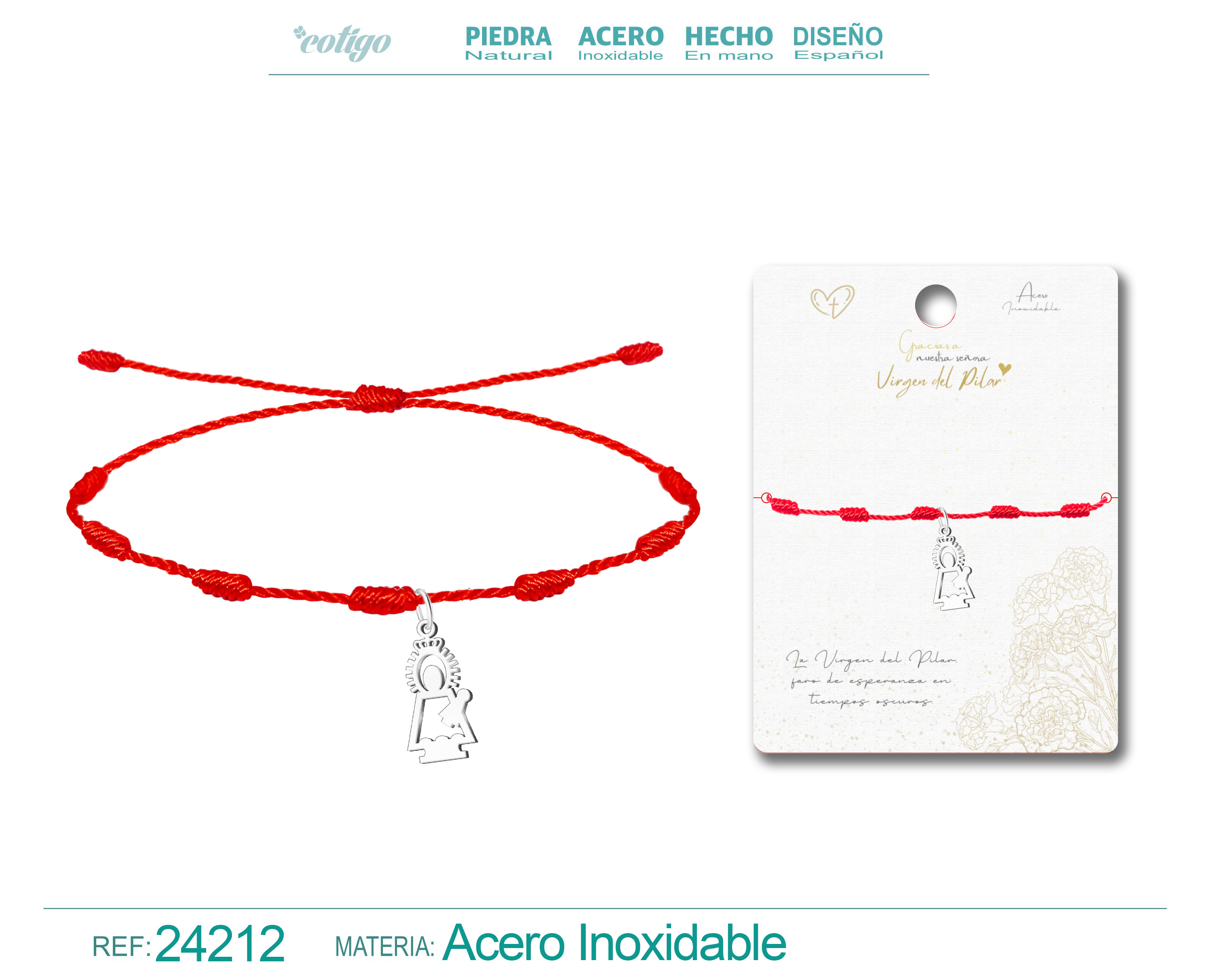 Pulsera 7 Nudos con Virgen del Pilar Acero Plateado