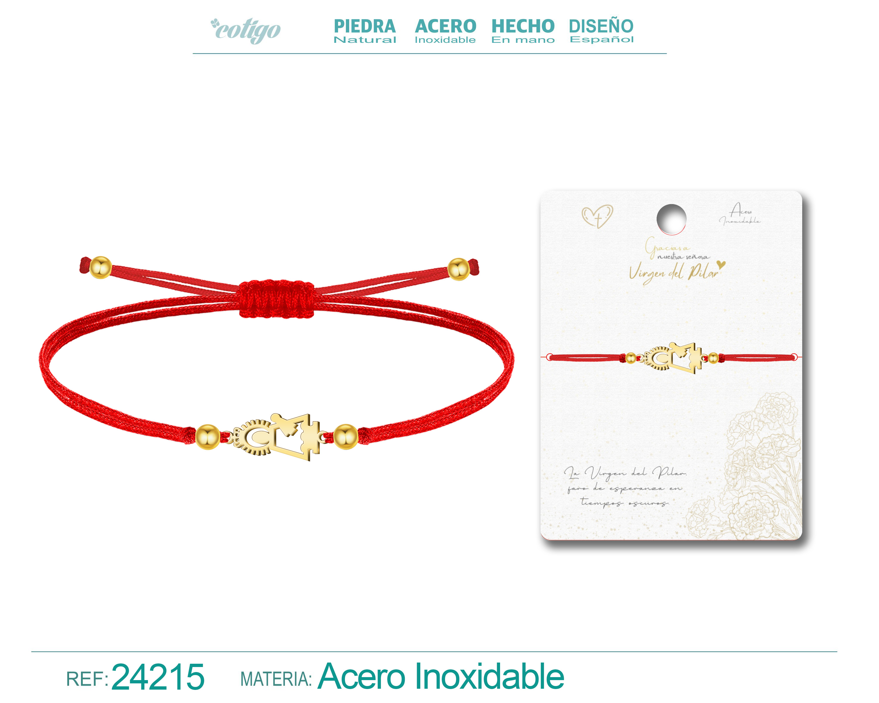 Pulsera Hilo Encerado con Virgen del Pilar Acero Dorado
