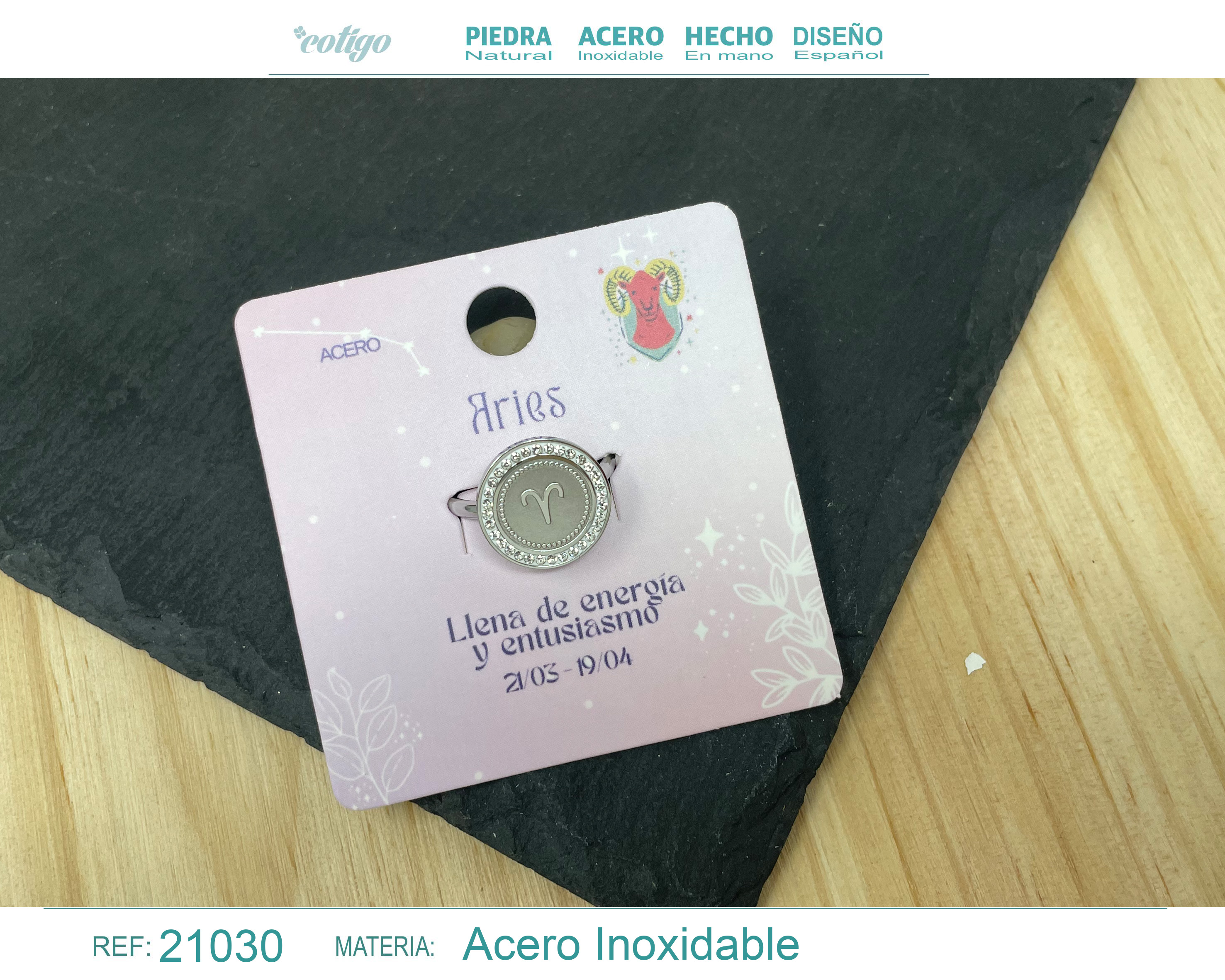 Anillo ARIES Acero color Plateado