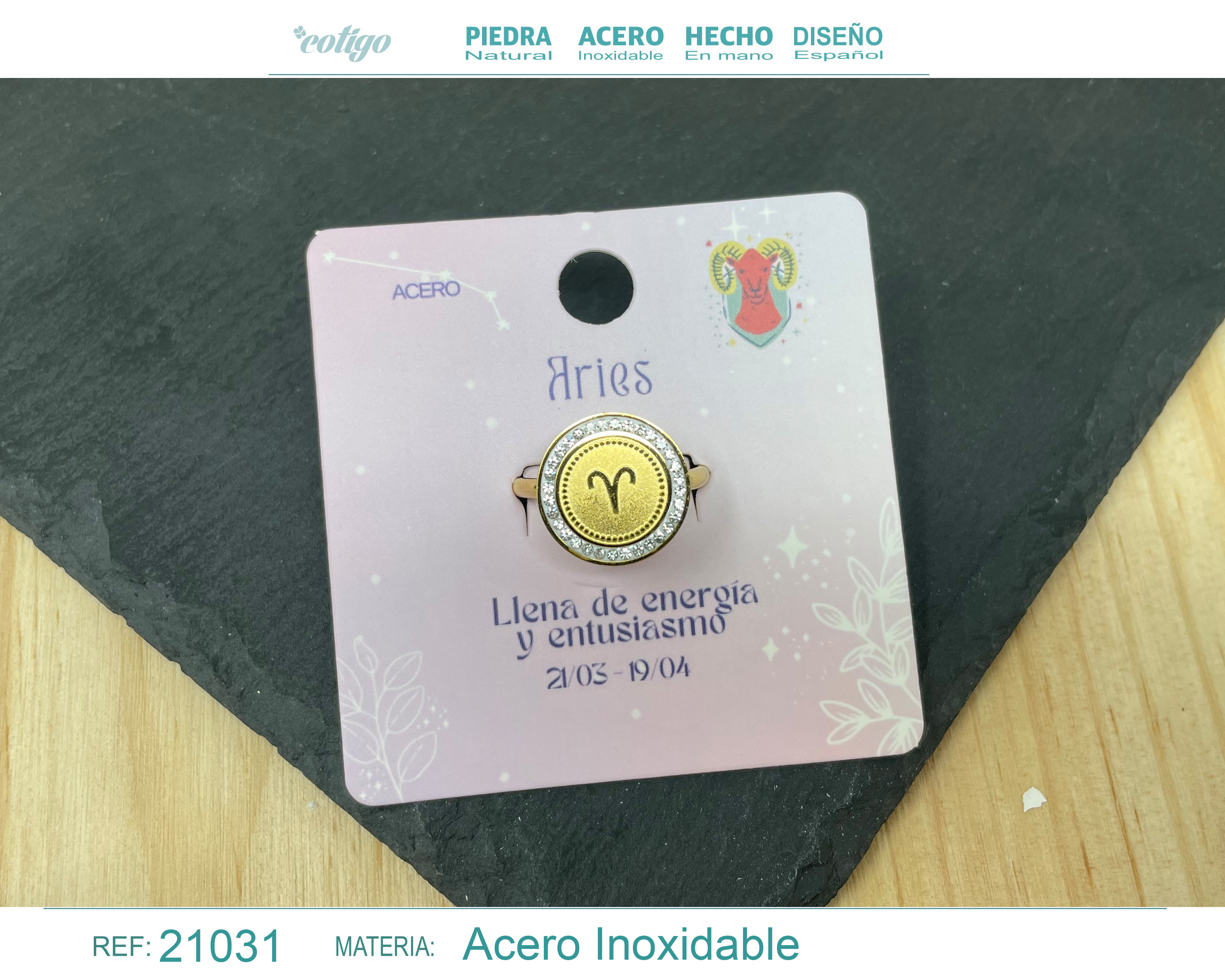 Anillo ARIES Acero color Dorado