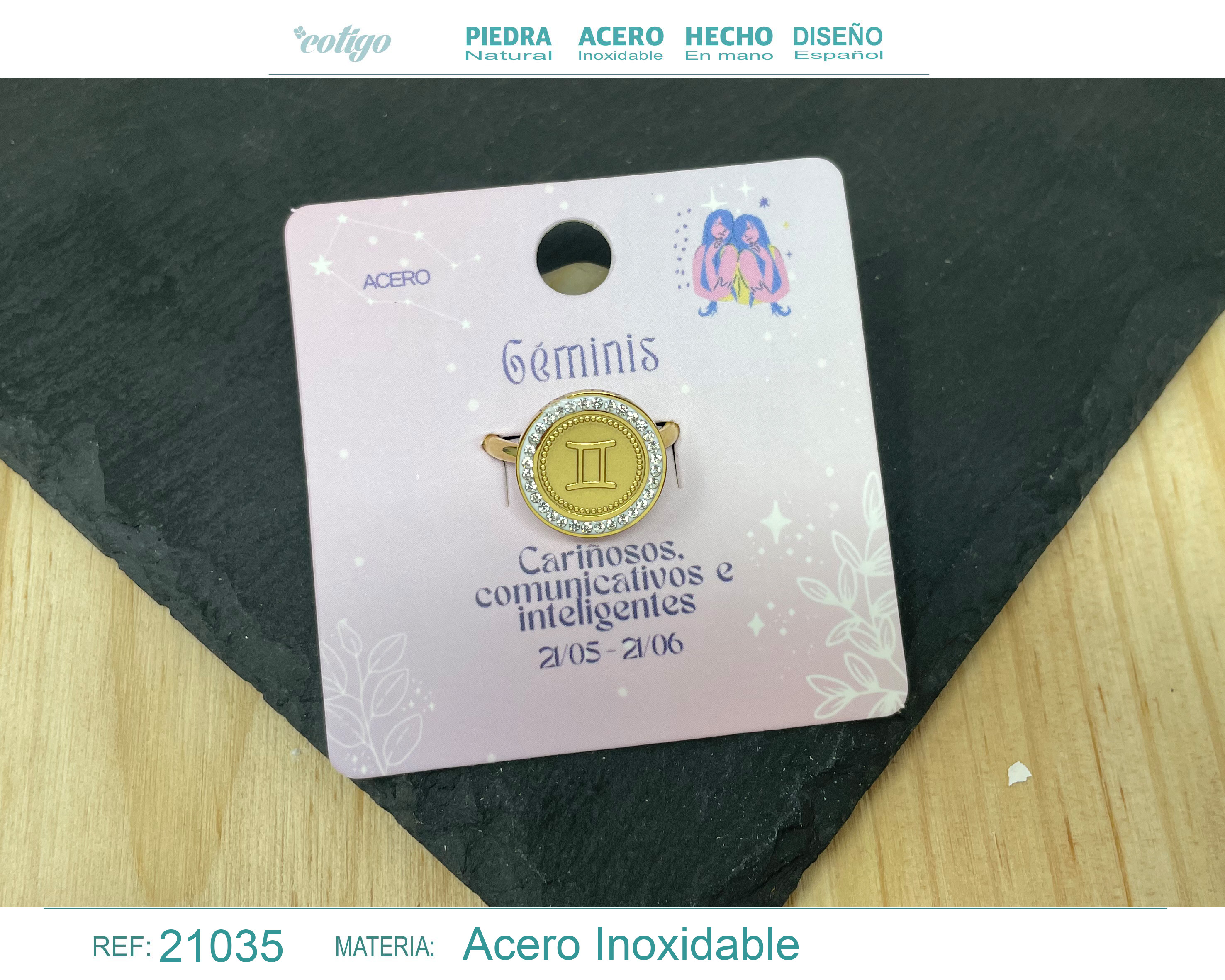 Anillo GEMINIS Acero color Dorado