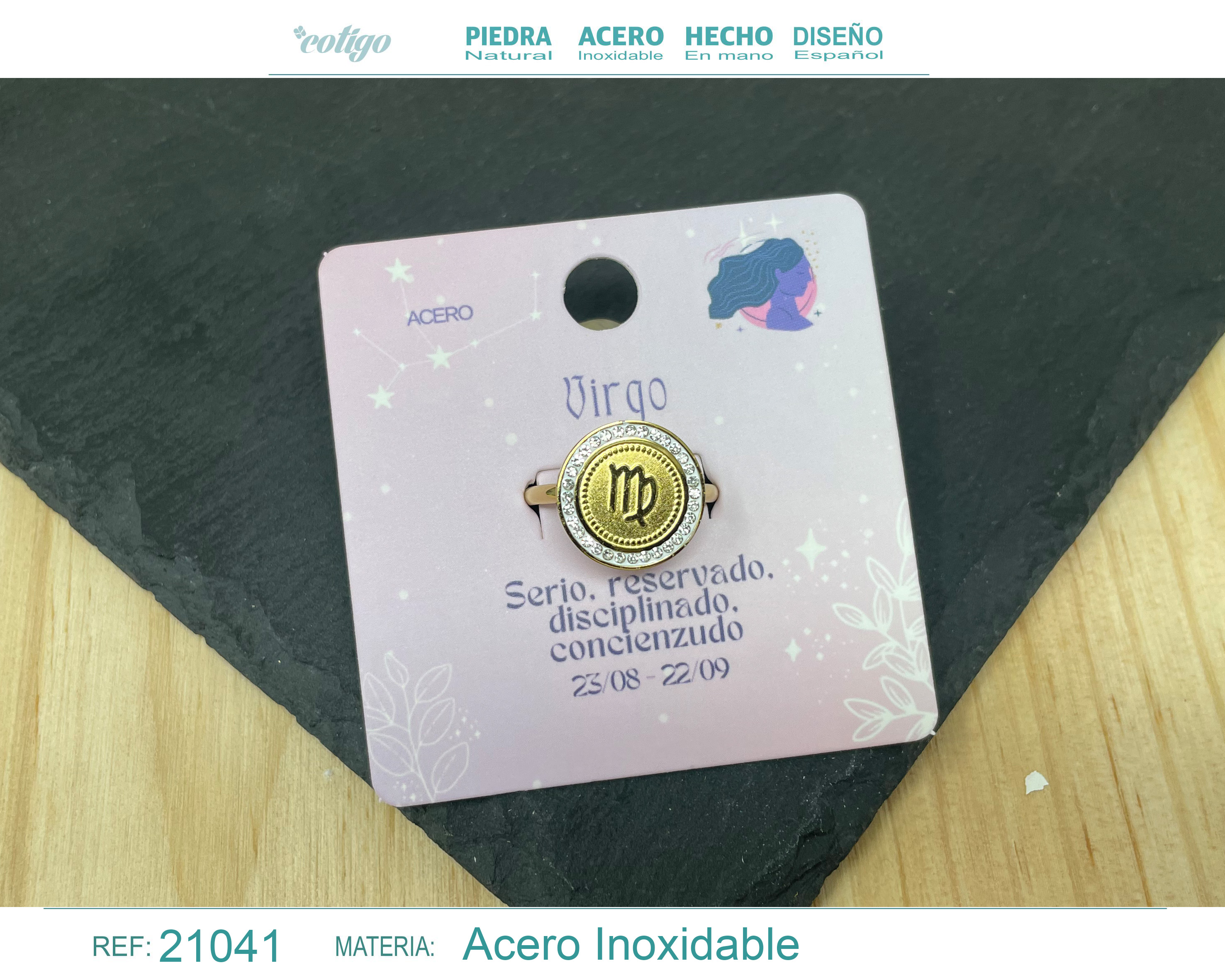 Anillo VIRGO Acero color Dorado