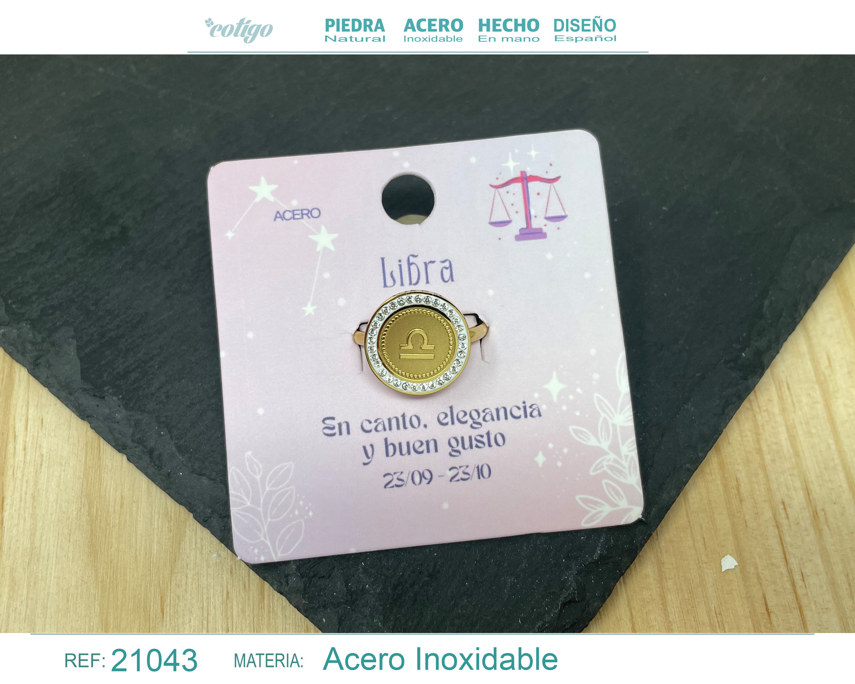Anillo LIBRA Acero color Dorado