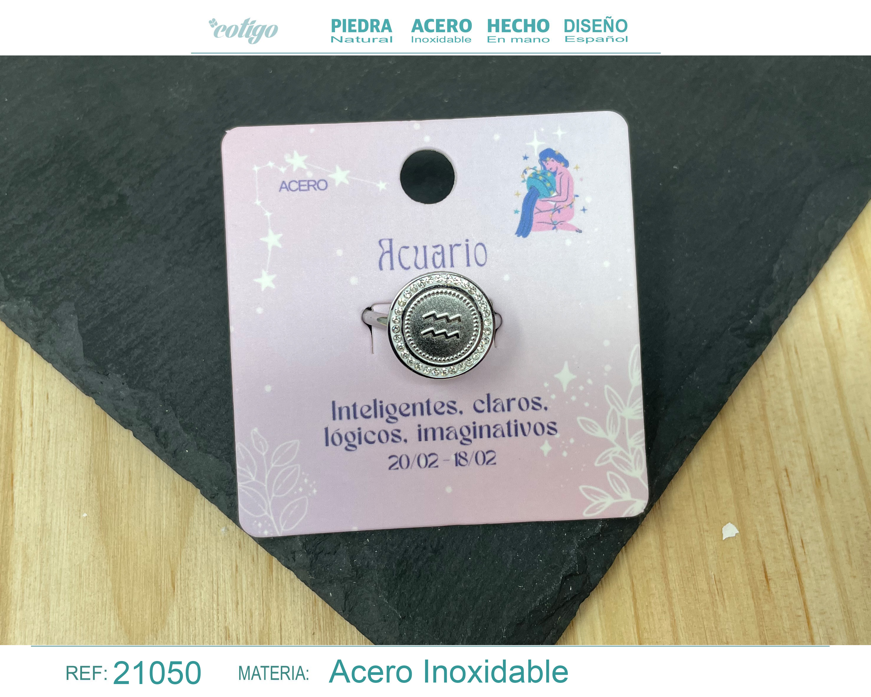 Anillo ACUARIO Acero color Plateado