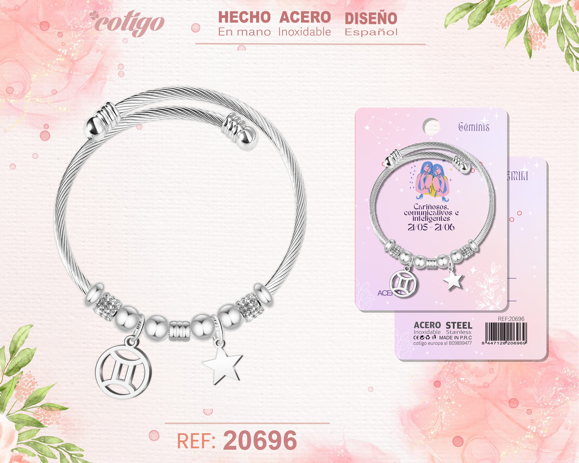 Brazalete Acero con ZodiacoGéminis