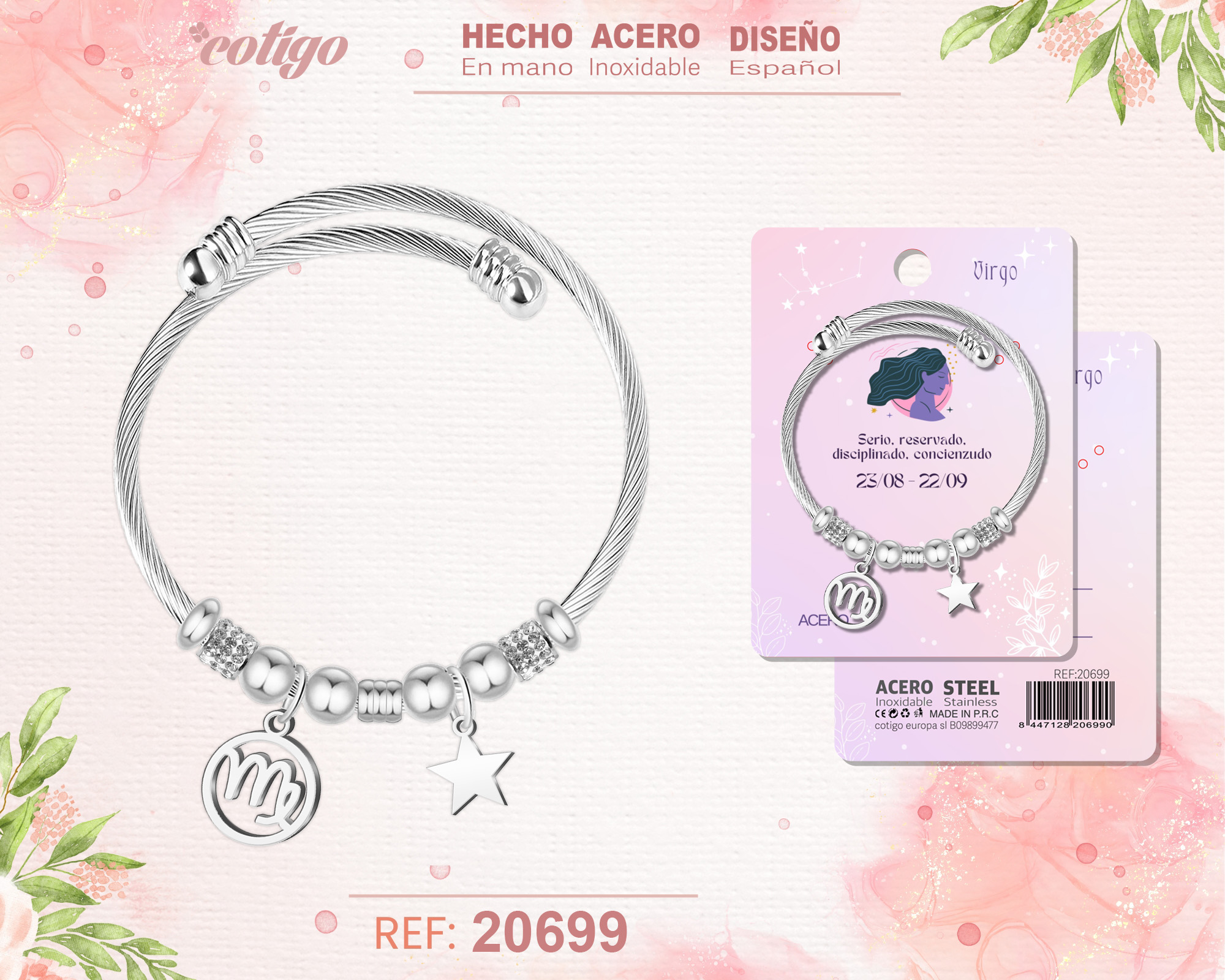 Brazalete Acero con ZodiacoVirgo