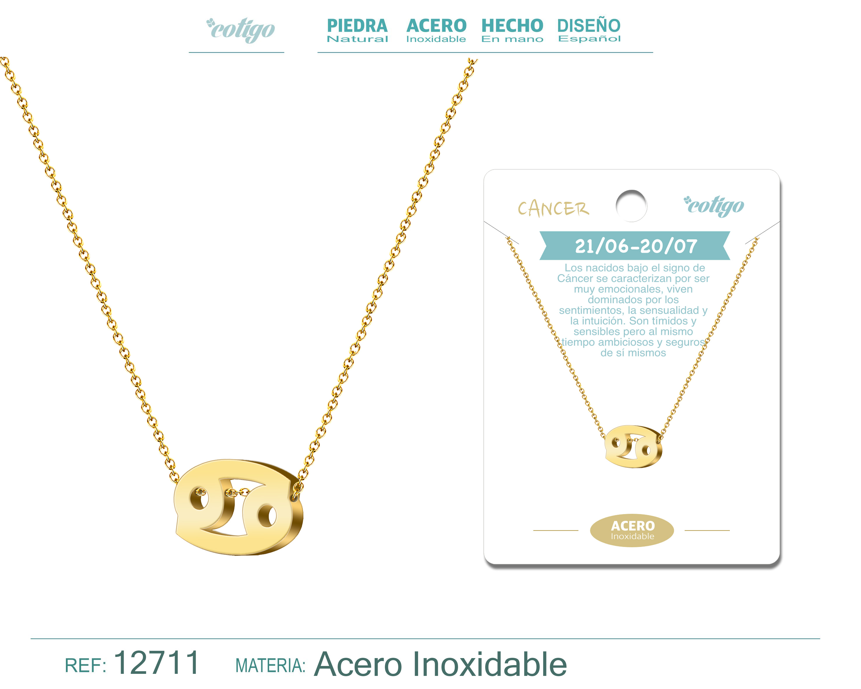 Collar Acero con Zodiaco Cáncer color Dorado