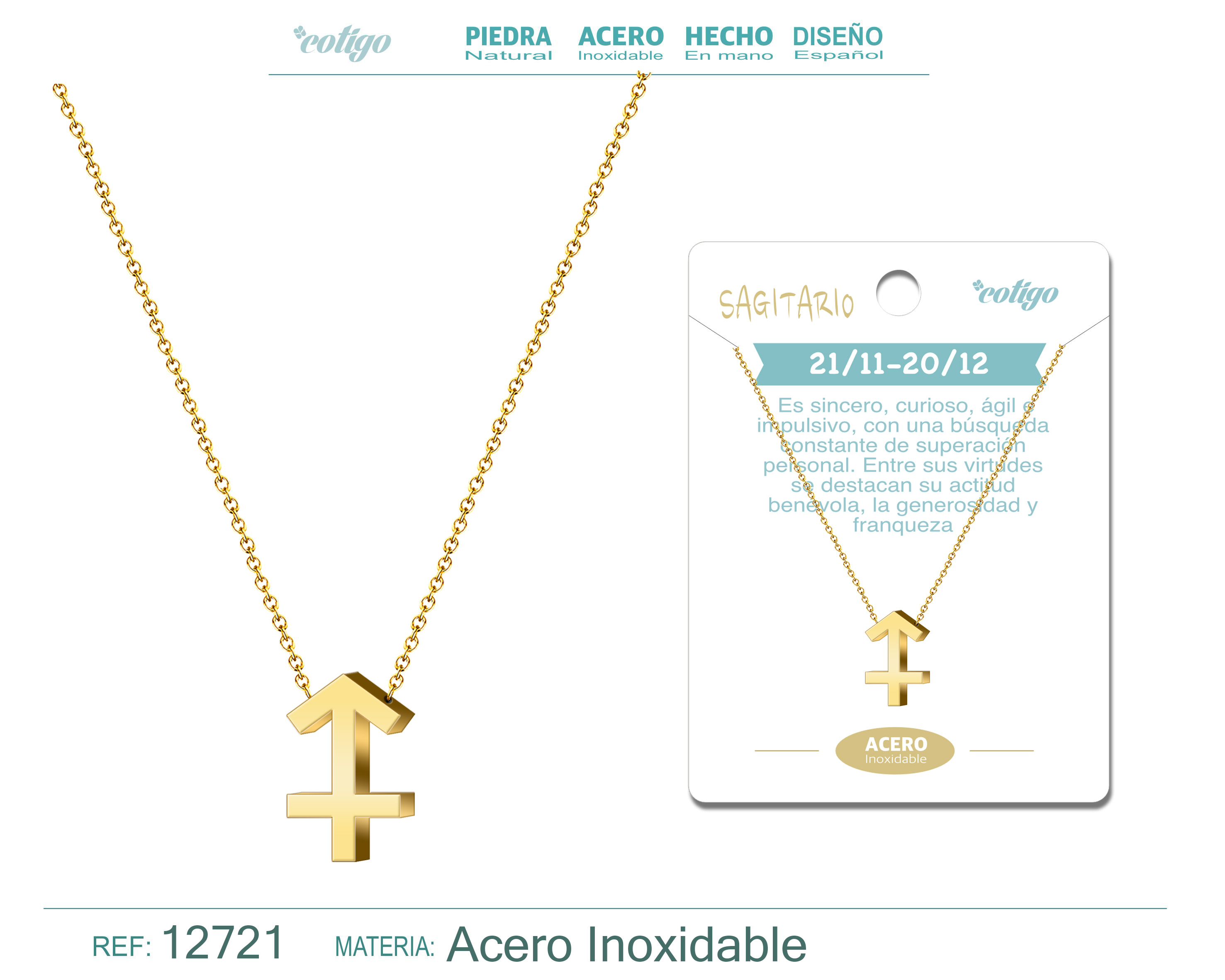 Collar Acero con Zodiaco Sanitario color Dorado