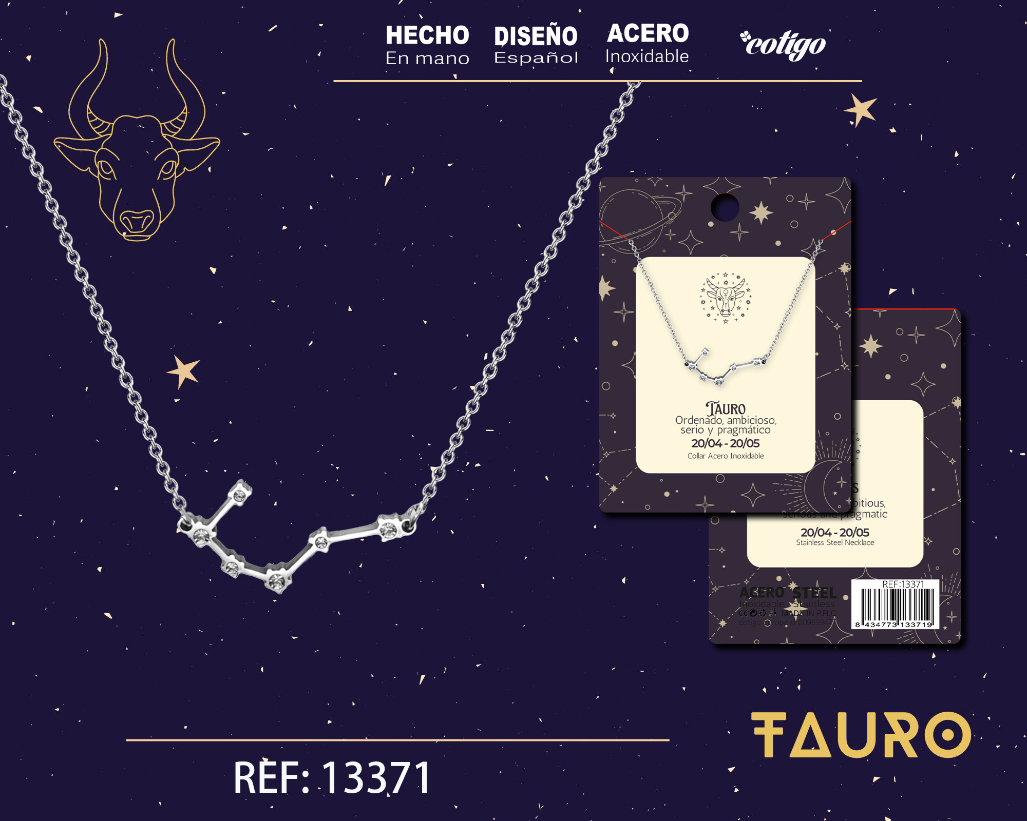 Collar Mapa Estelar del Zodiaco Tauro Plateado con Stras