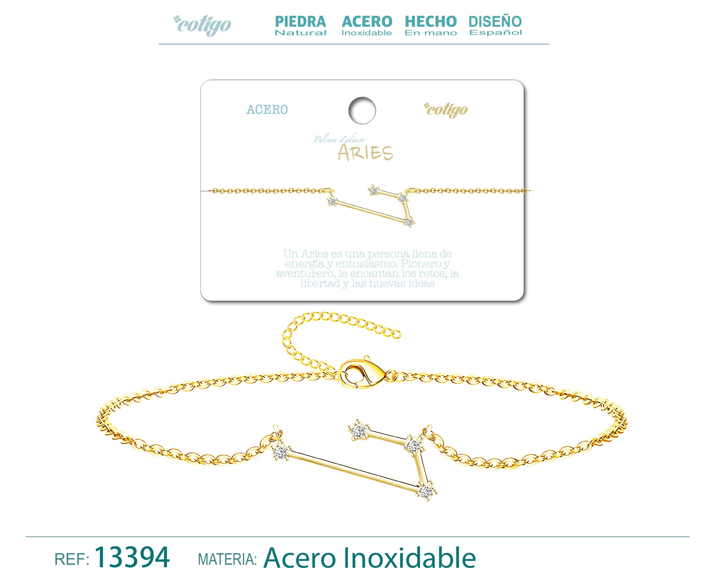 Pulsera Mapa Estelar del Zodiaco Aries Dorado con Stras