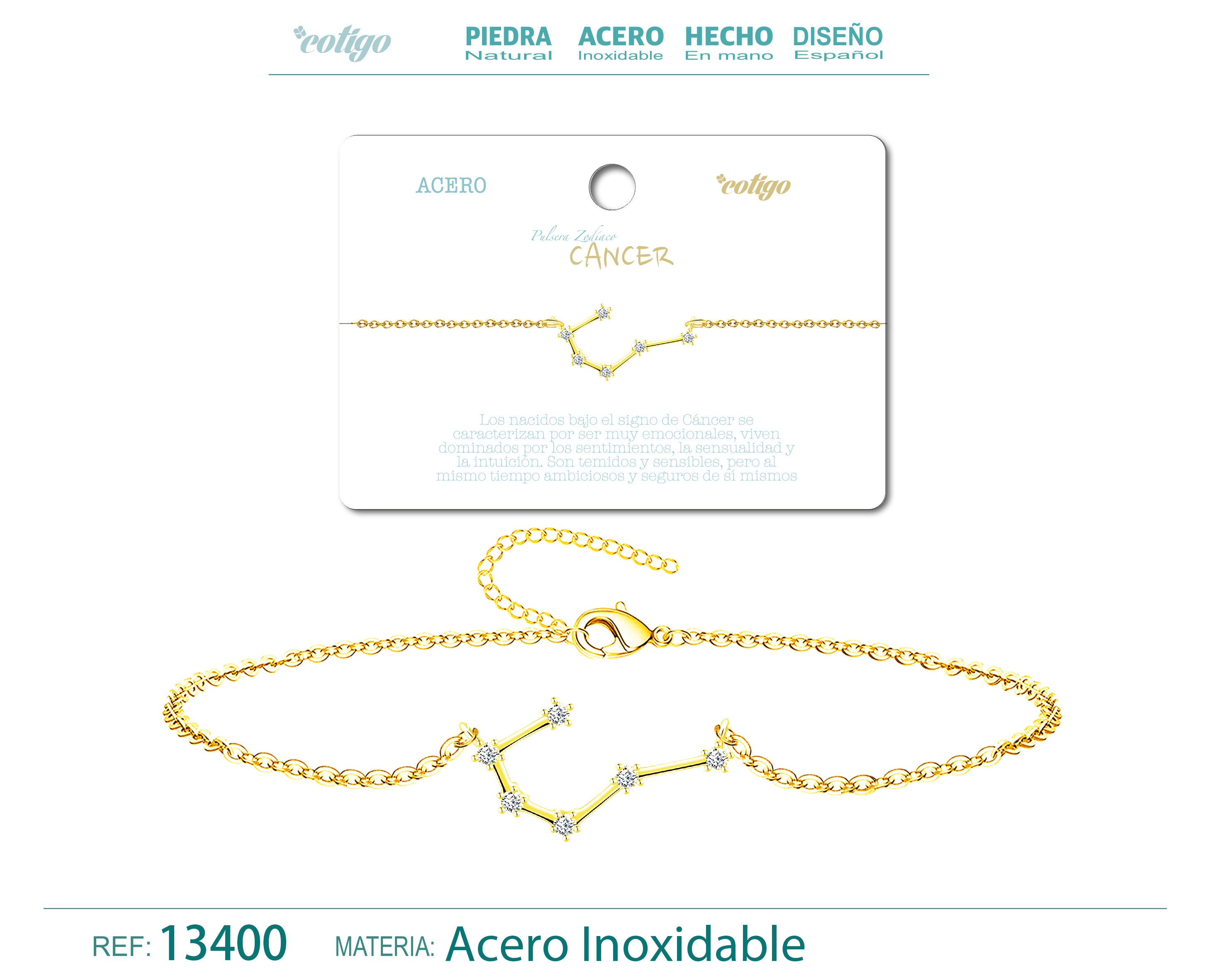 Pulsera Mapa Estelar del Zodiaco Cancer Dorado con Stras